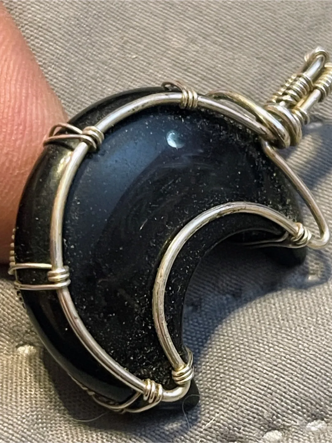 Crescent Moon Obsidian Wire Wrapped Pendant thumbnail