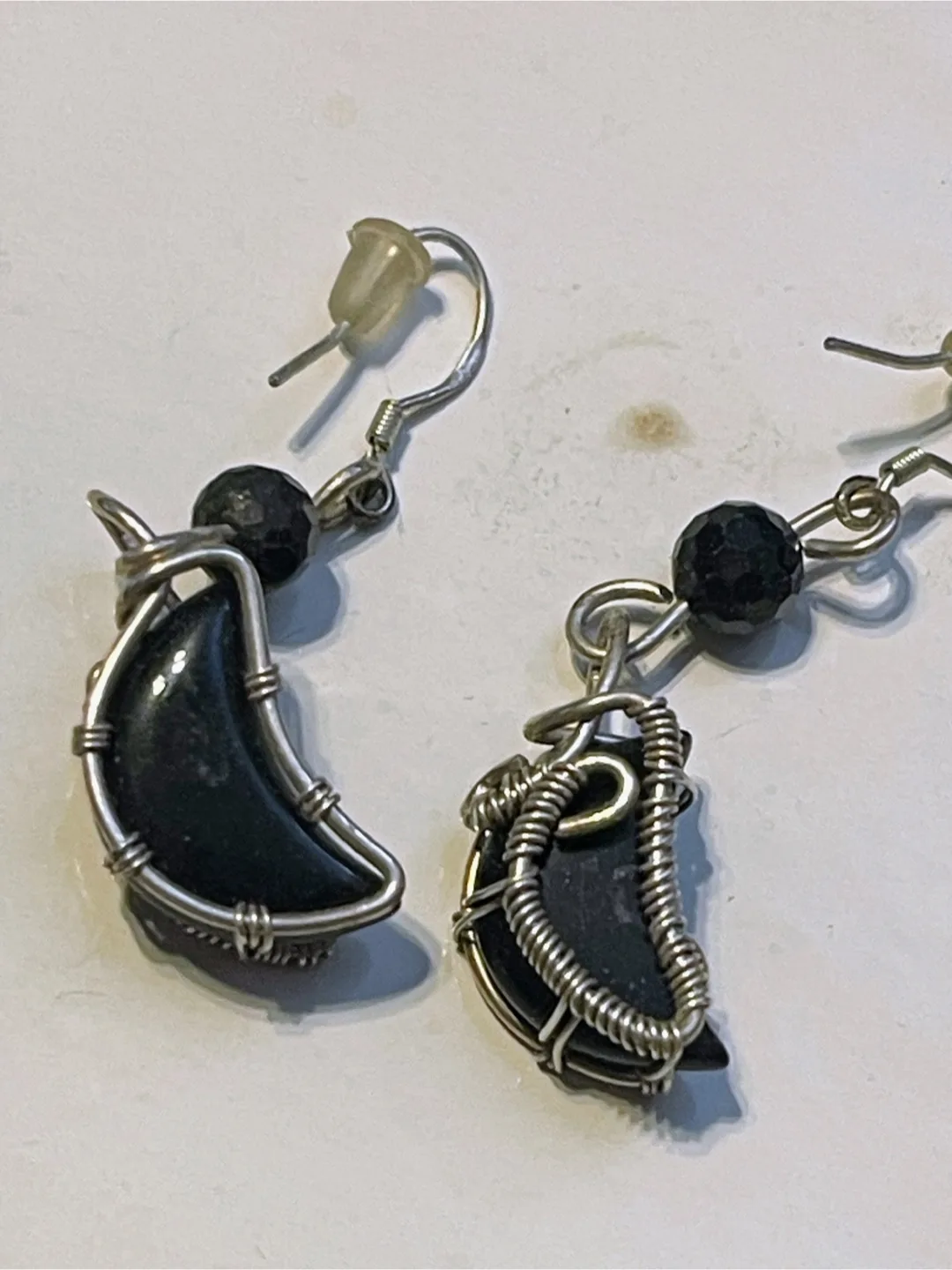 Crescent Moon Earrings with Black obsidian thumbnail