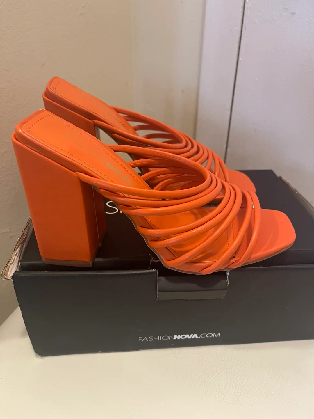 Fashion Nova Orange Lorenzo Heeled Sandals - Size 6.5 thumbnail