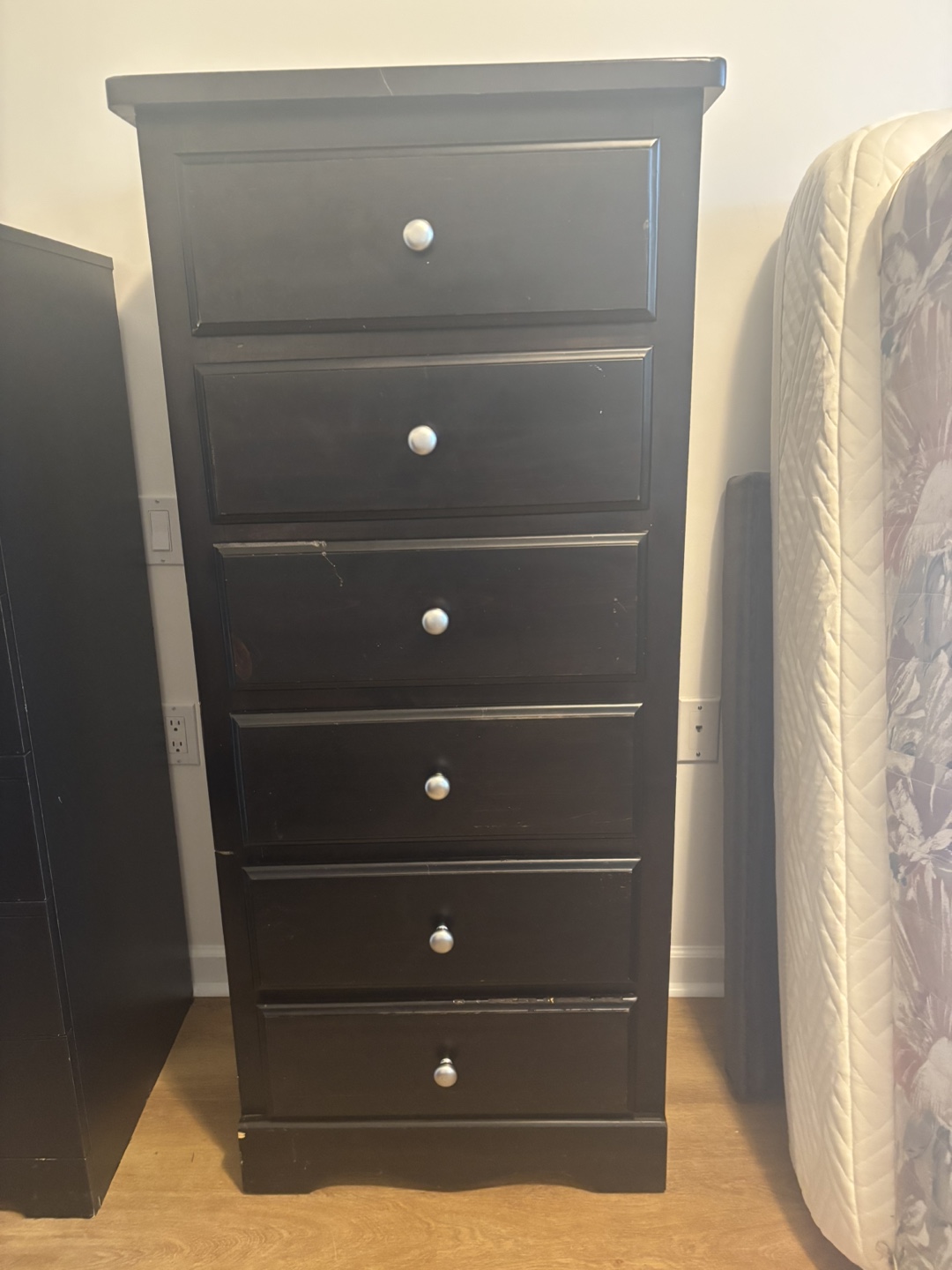 Tall Black/brown 6-Drawer wood Chest