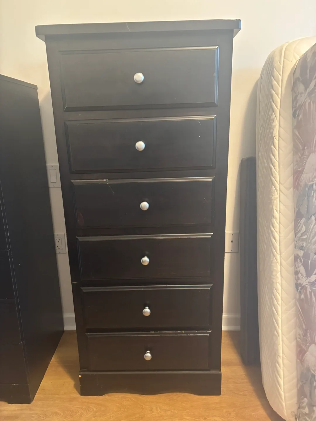 Tall Black/brown 6-Drawer wood Chest thumbnail