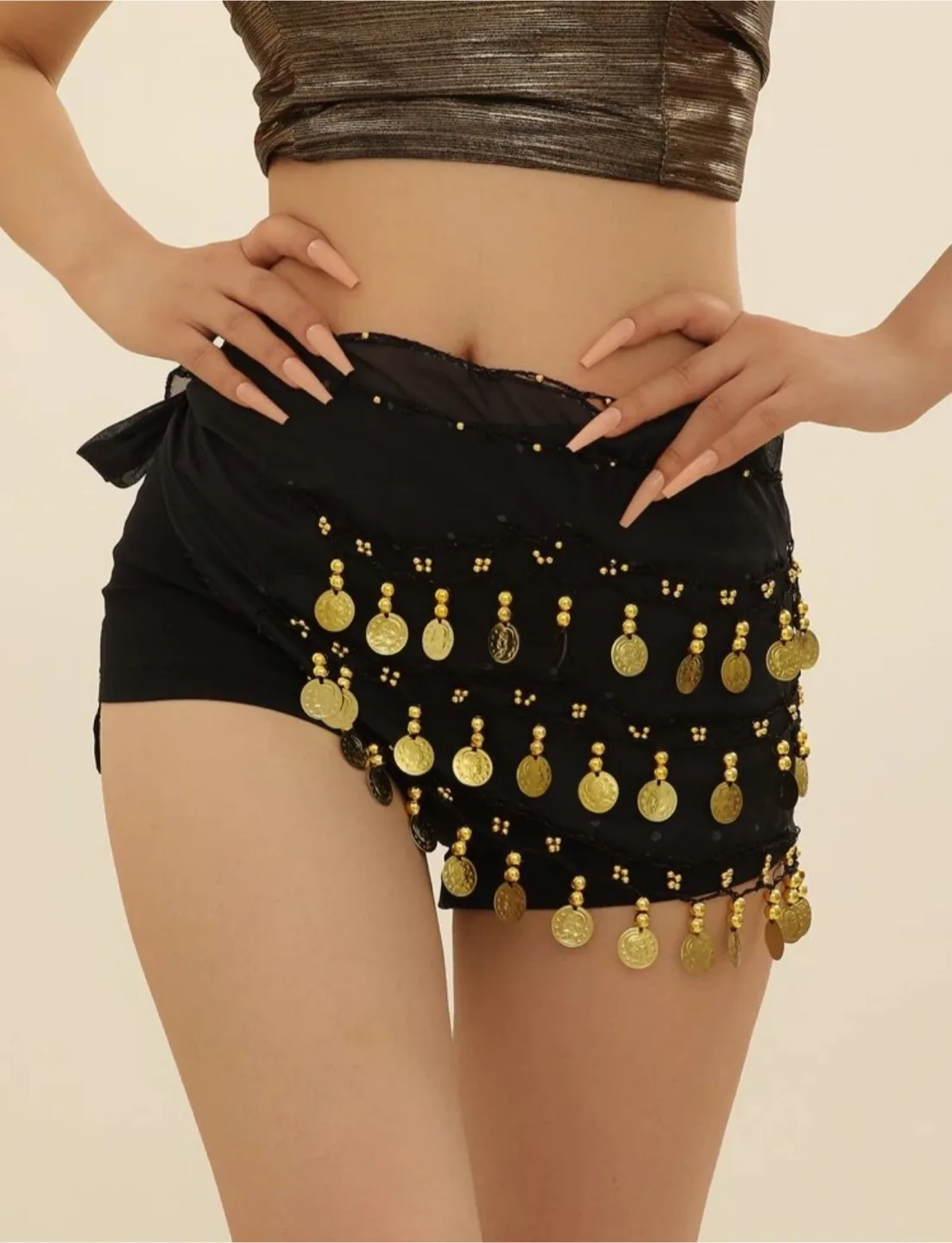 Belly Dance Costume Set: Rhinestone Face Mask & Coin Belt image indicator(5)