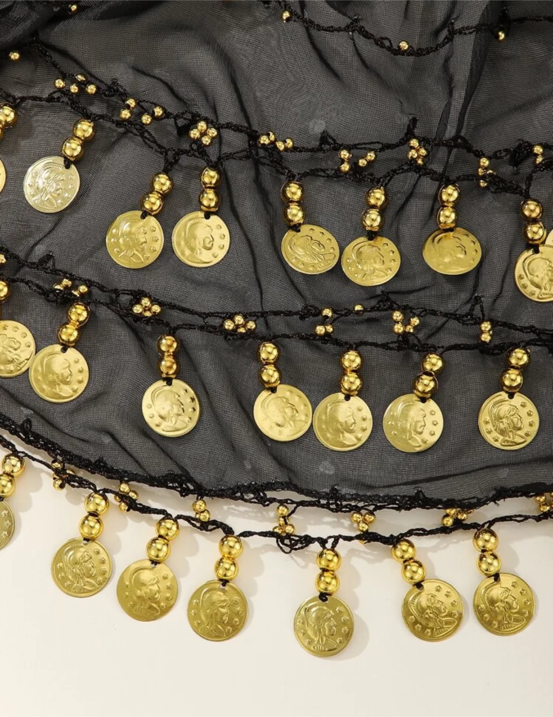 Belly Dance Costume Set: Rhinestone Face Mask & Coin Belt image indicator(7)