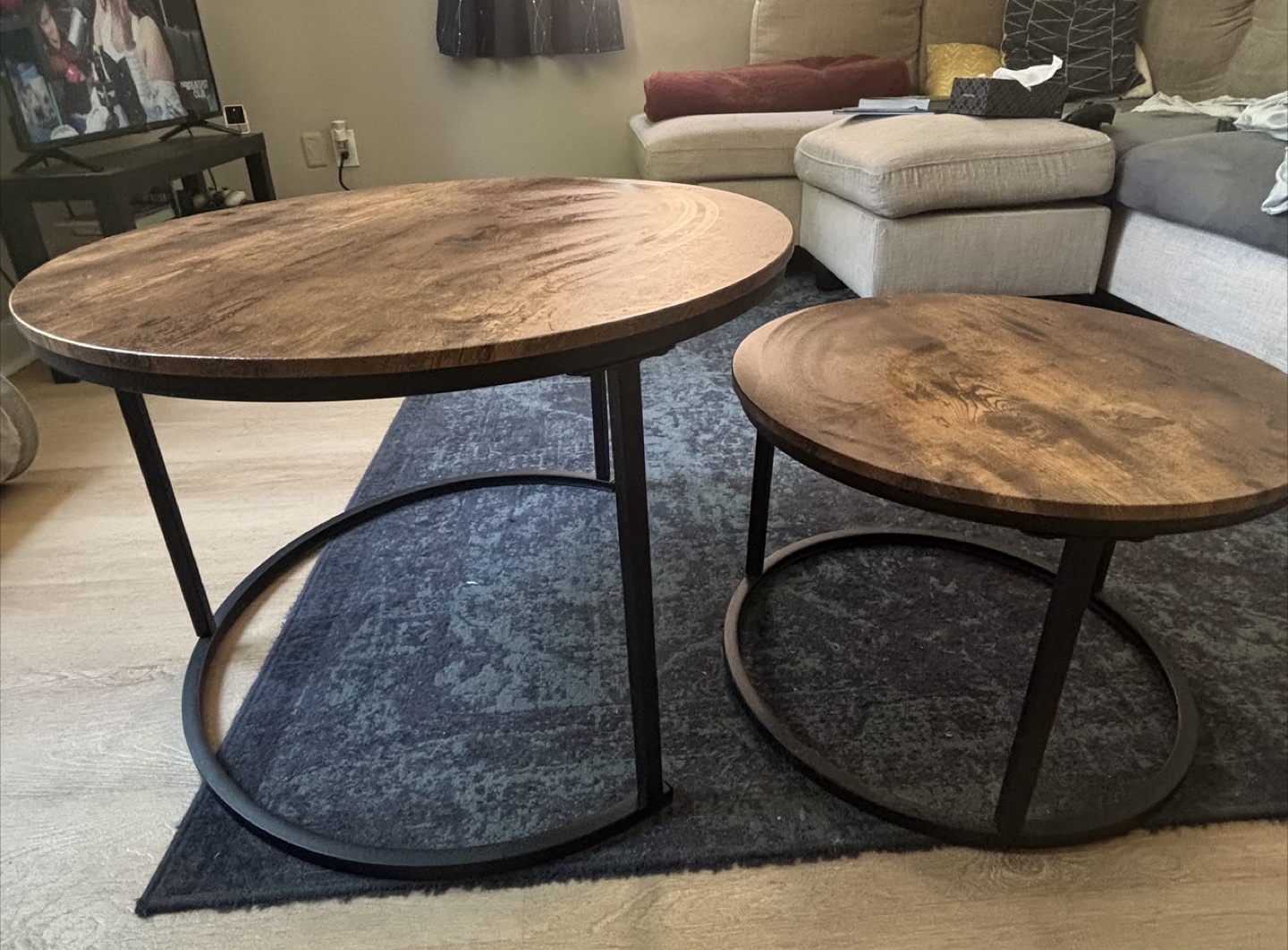 Nest of Two Round Coffee Tables - Industrial Style