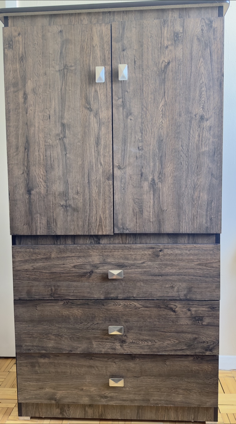Dark Brown Wooden Armoire with Three Drawers