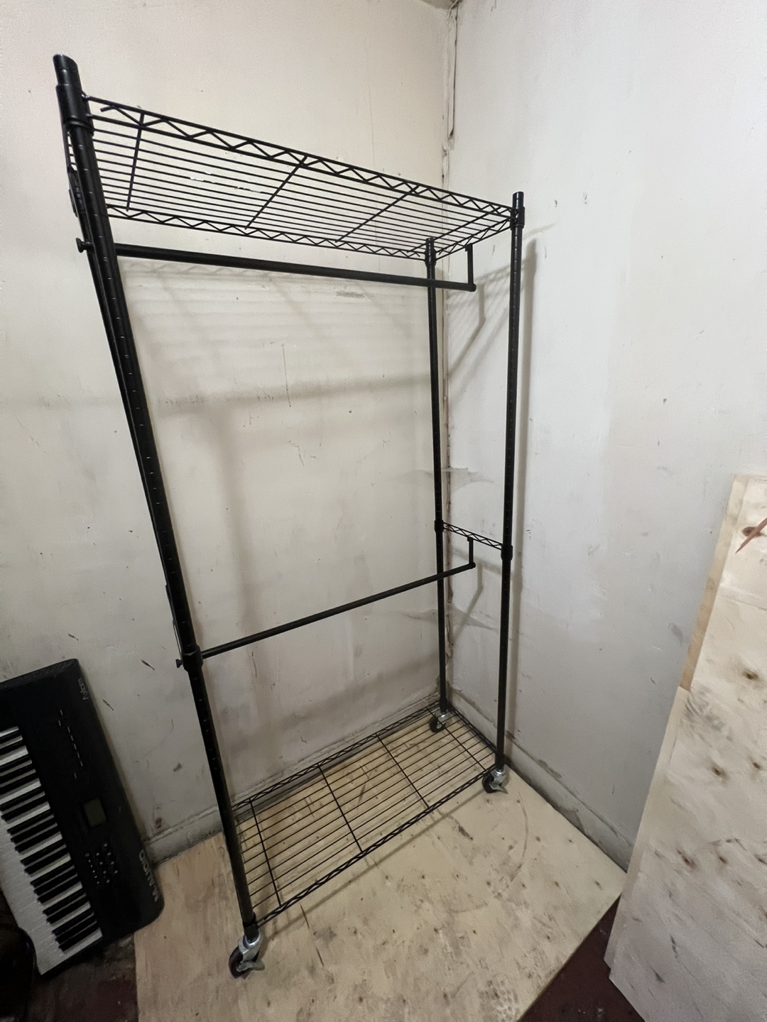 Black Metal Rolling Garment Rack with Shelves - photo 2