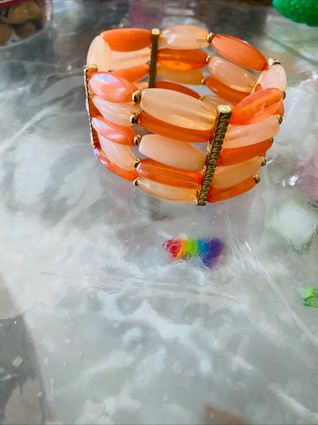 Beaded Stretch Bracelet - Peach and Orange thumbnail
