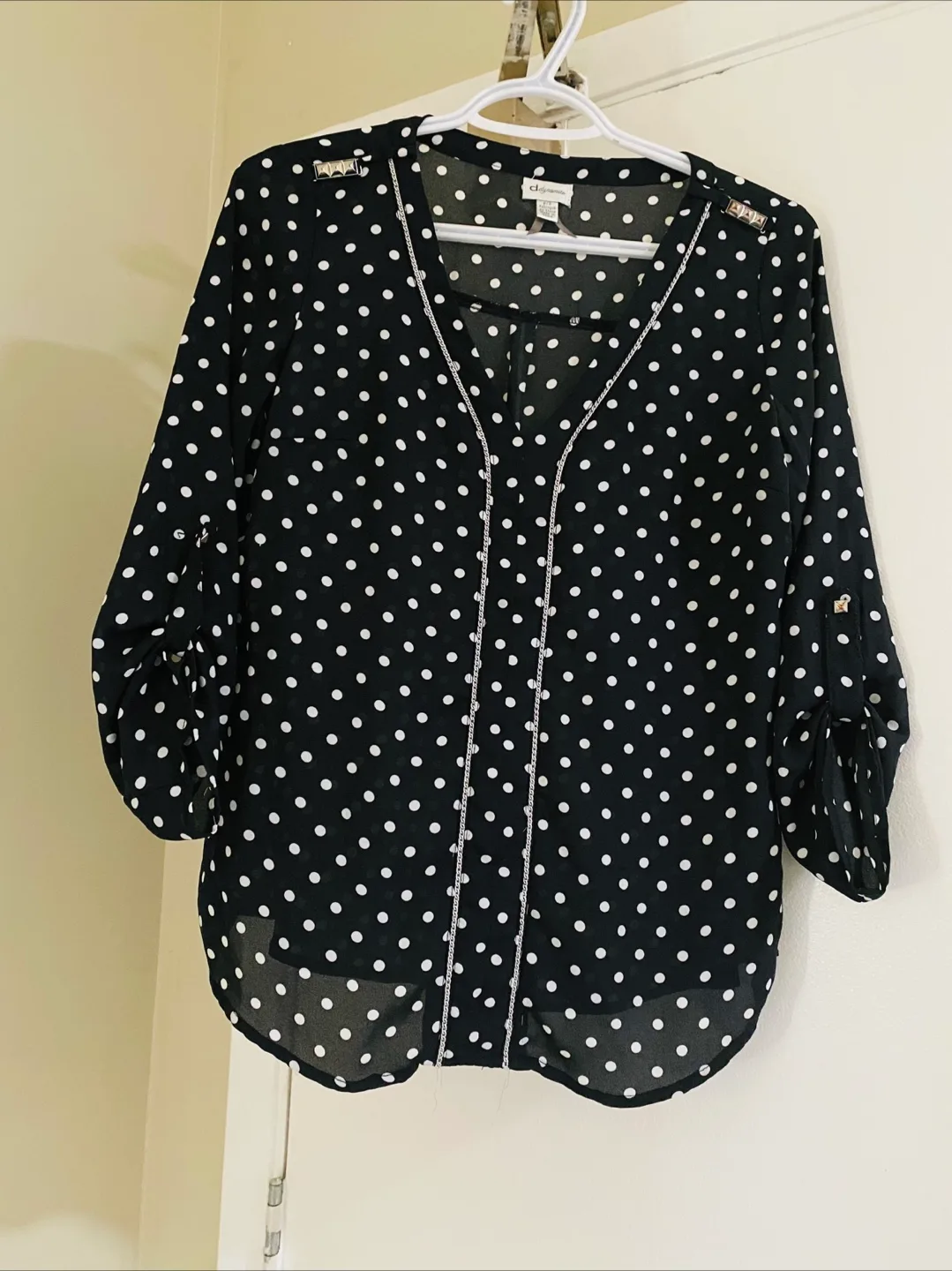 Dynamite Black and White Polka Dot Blouse thumbnail