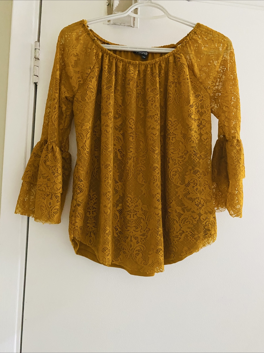 Mustard Yellow Lace Bell Sleeve Blouse - photo 3