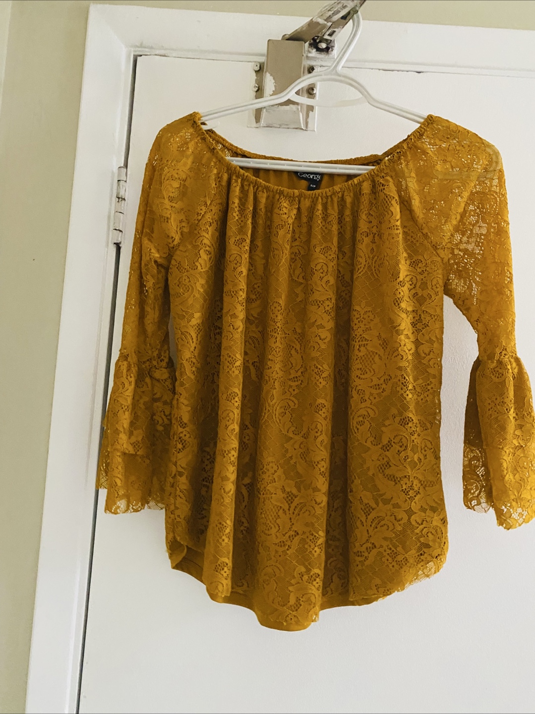 Mustard Yellow Lace Bell Sleeve Blouse