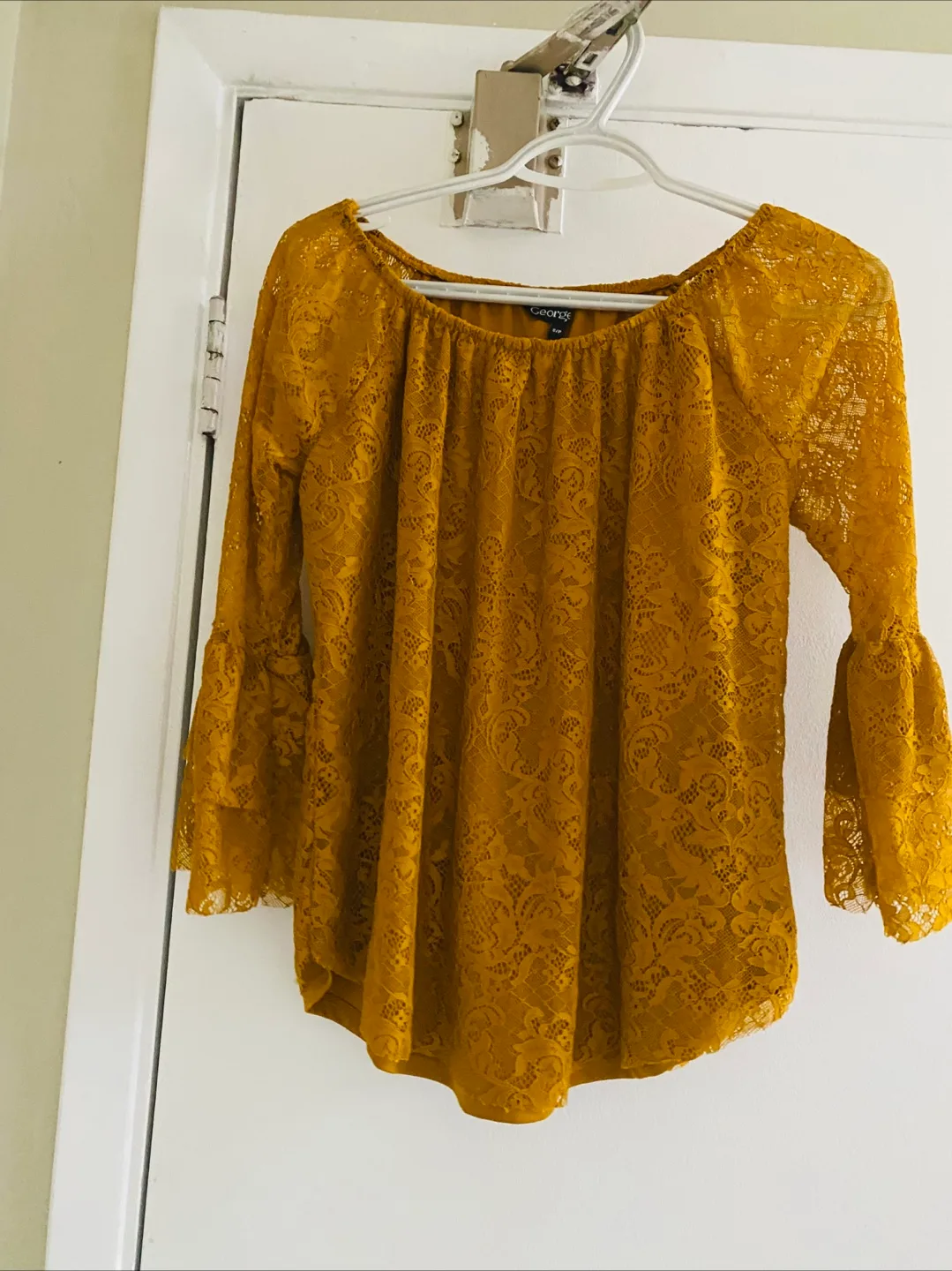 Mustard Yellow Lace Bell Sleeve Blouse thumbnail