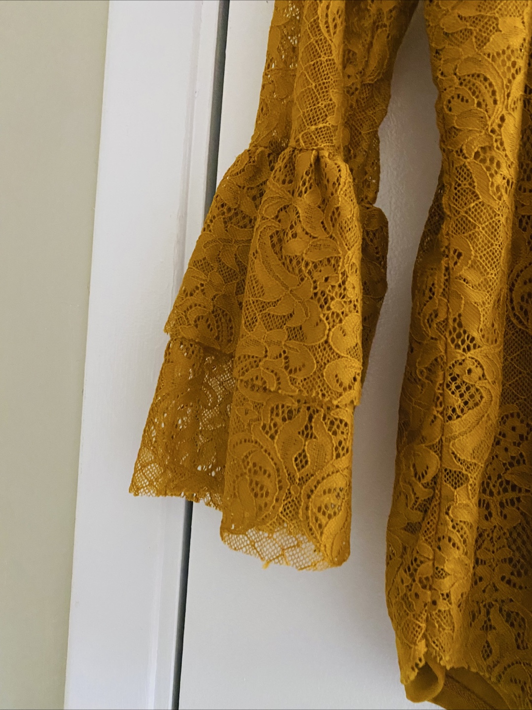 Mustard Yellow Lace Bell Sleeve Blouse - photo 4