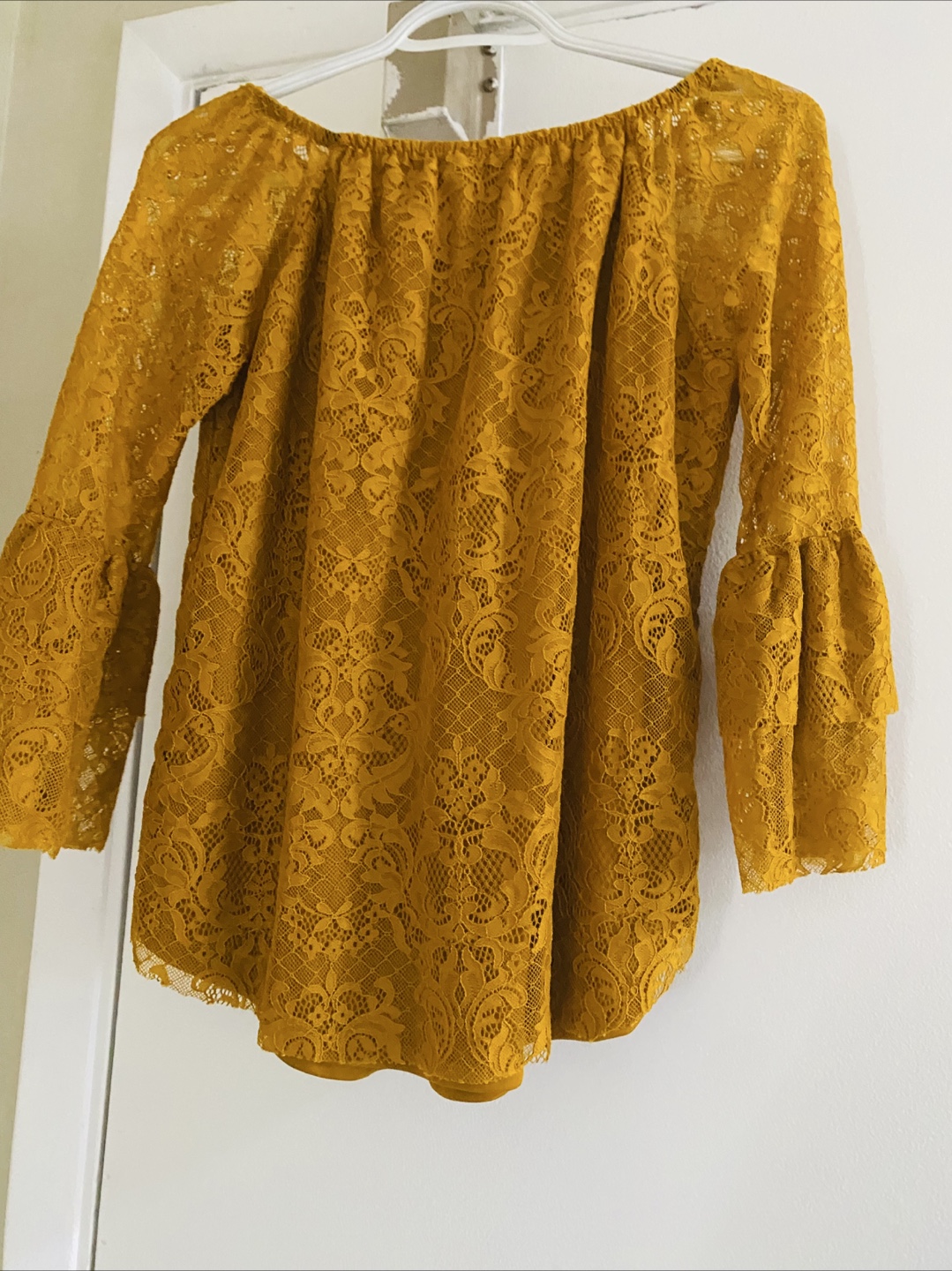 Mustard Yellow Lace Bell Sleeve Blouse - photo 5