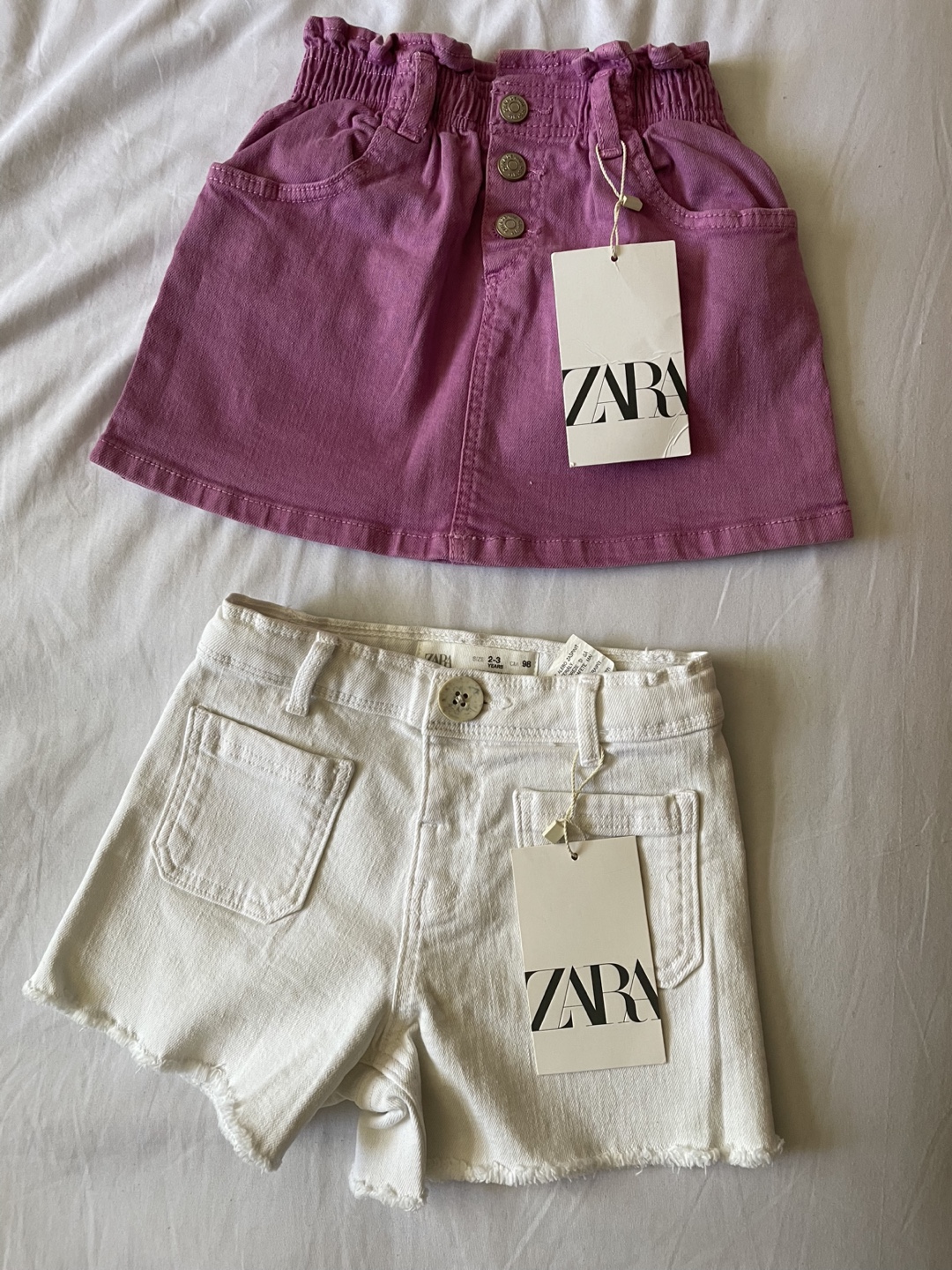 Zara Girls Denim White denim Shorts & Purple denim Skirt