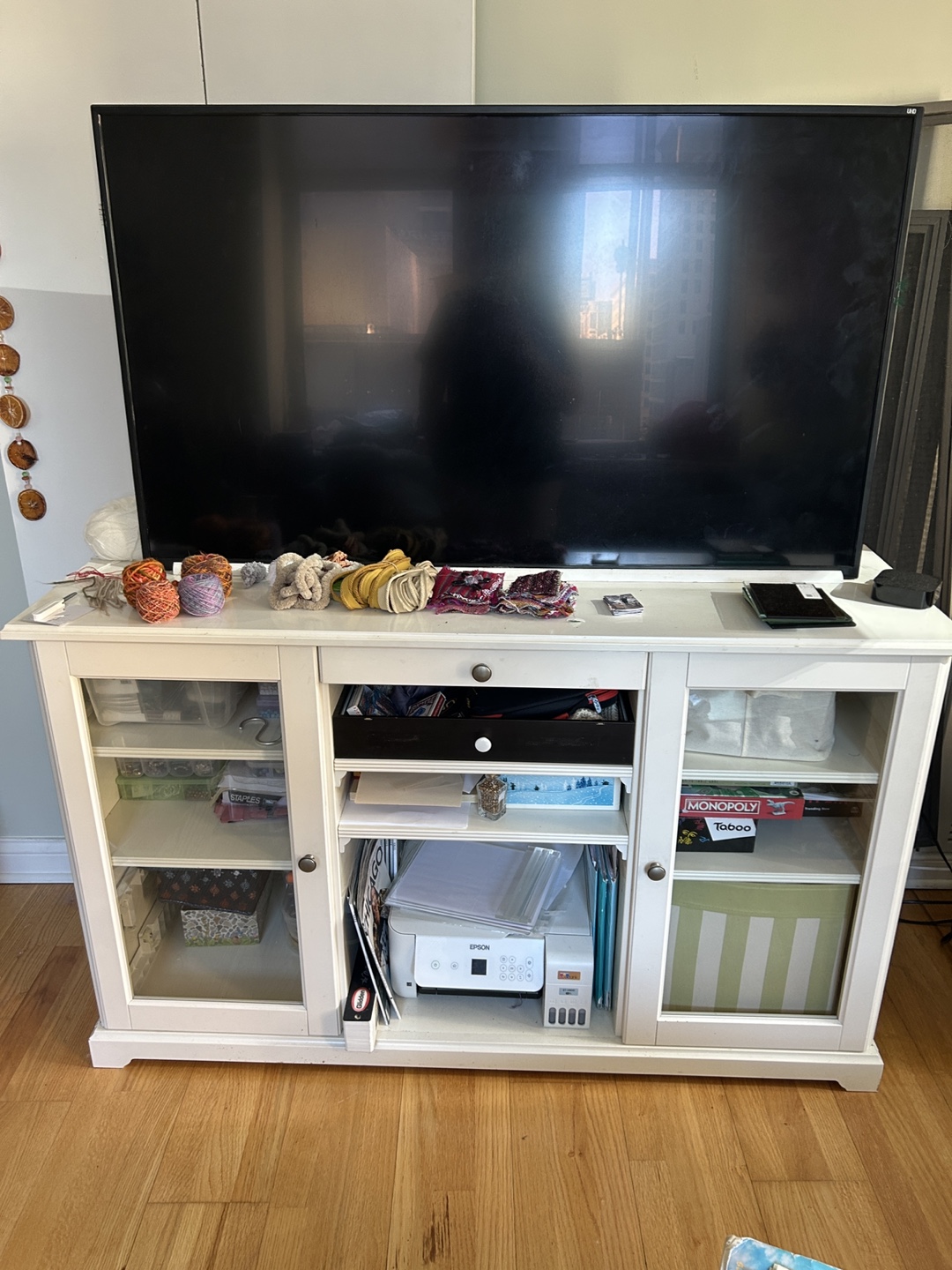 White TV Stand Media Console Cabinet (Real Wood!)