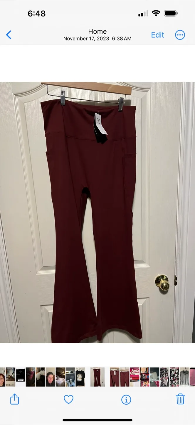 Baleaf Burgundy Flare Yoga Pants with Pockets - NEW thumbnail