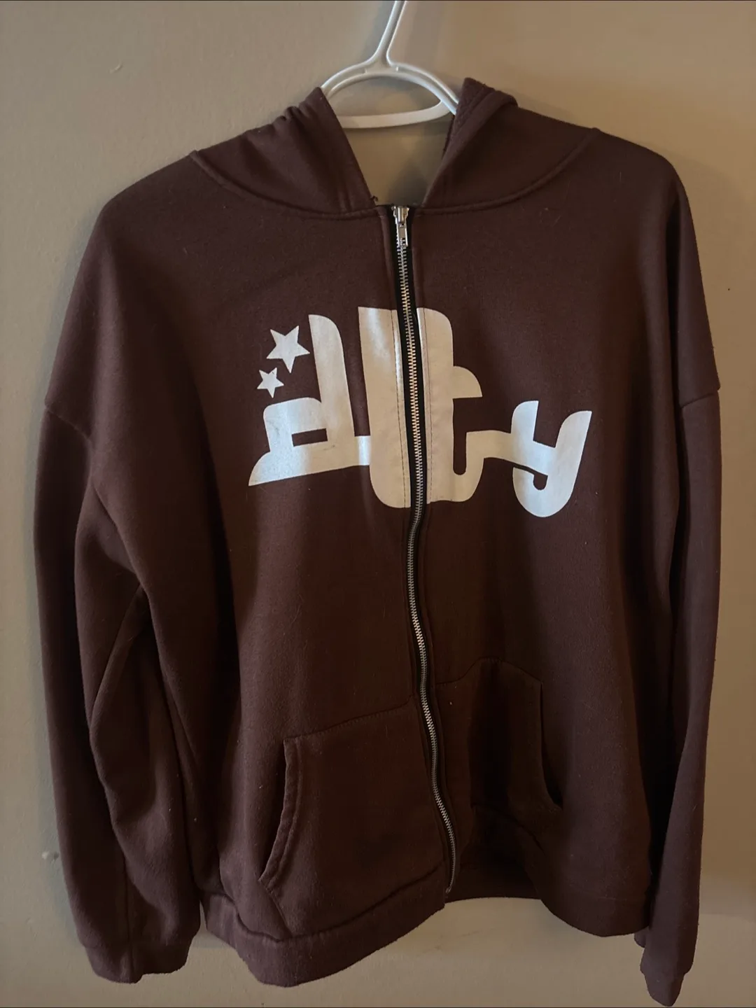 Brown Zip-Up Hoodie with Star Graphic - 2XL thumbnail