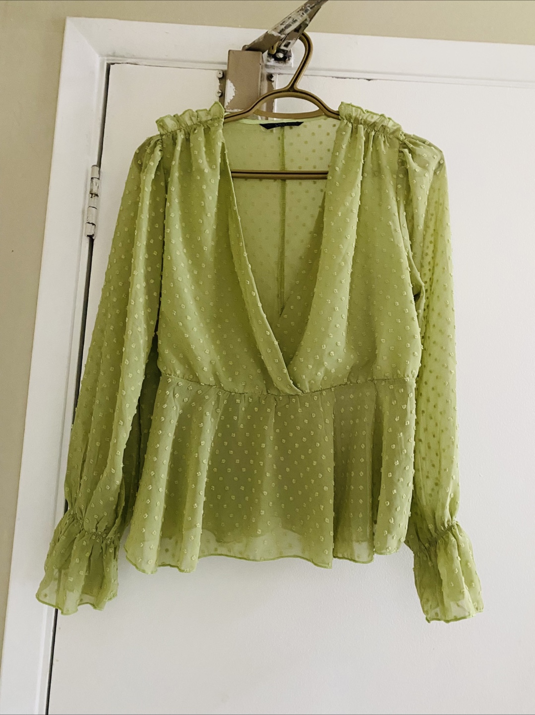 Shein Green Swiss Dot Blouse