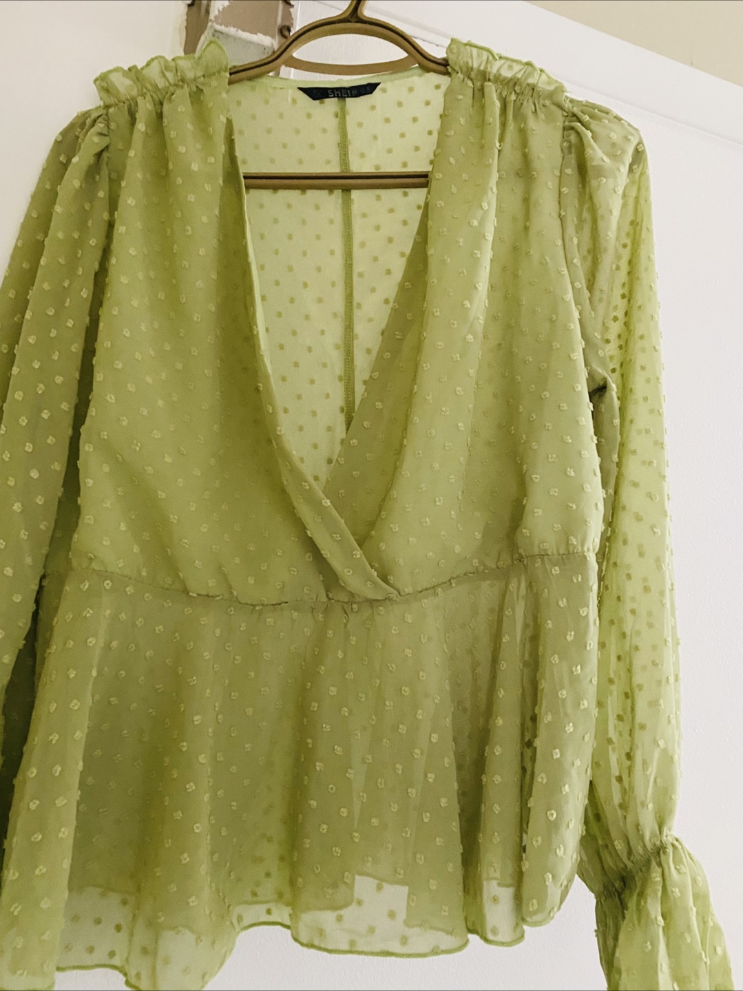 Shein Green Swiss Dot Blouse - photo 2