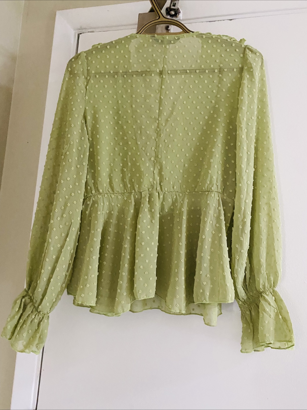Shein Green Swiss Dot Blouse - photo 3