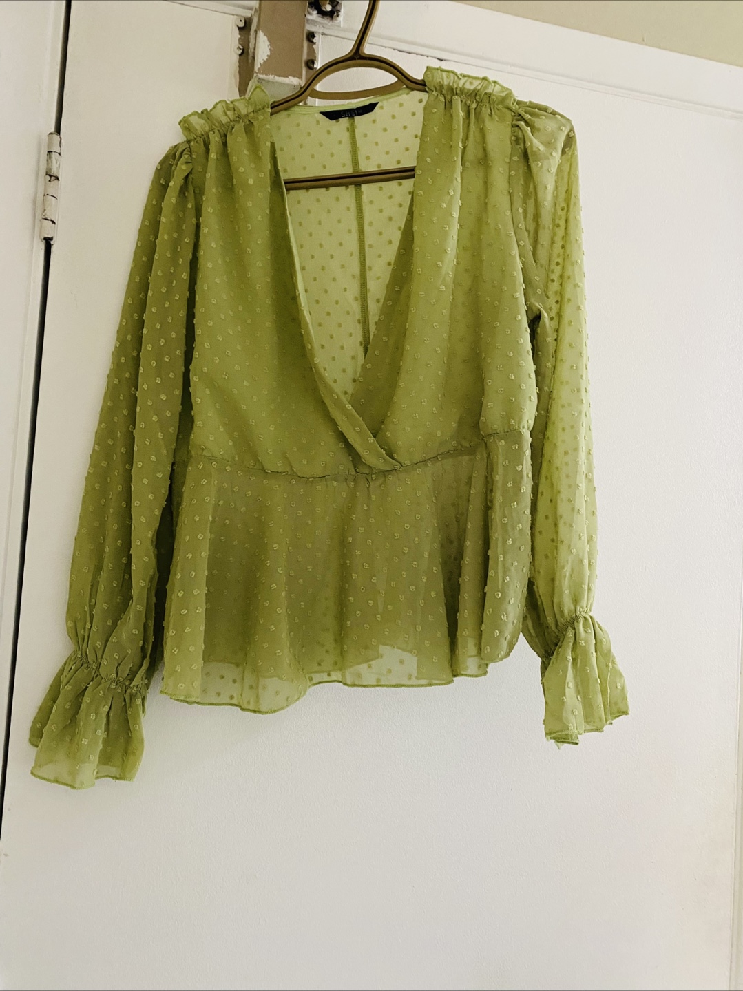 Shein Green Swiss Dot Blouse - photo 5