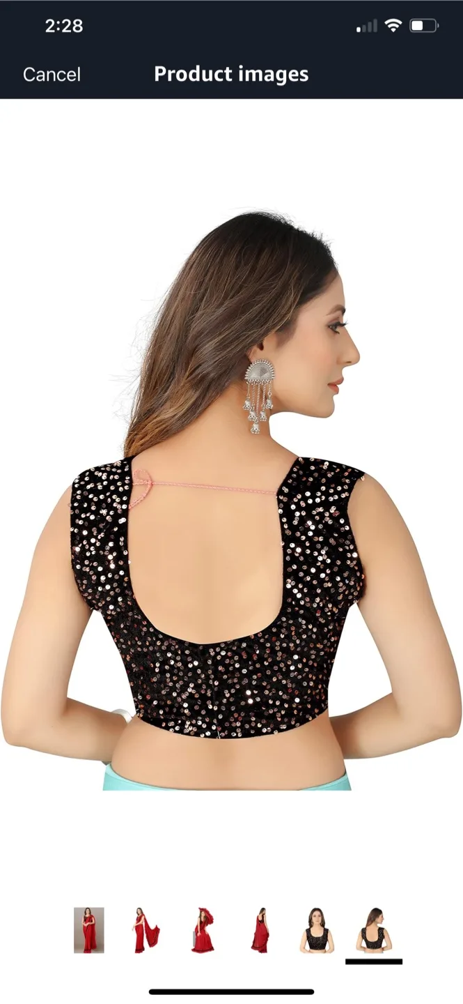 Red Sequinned Ruffled Saree with Black Blouse image indicator(5)