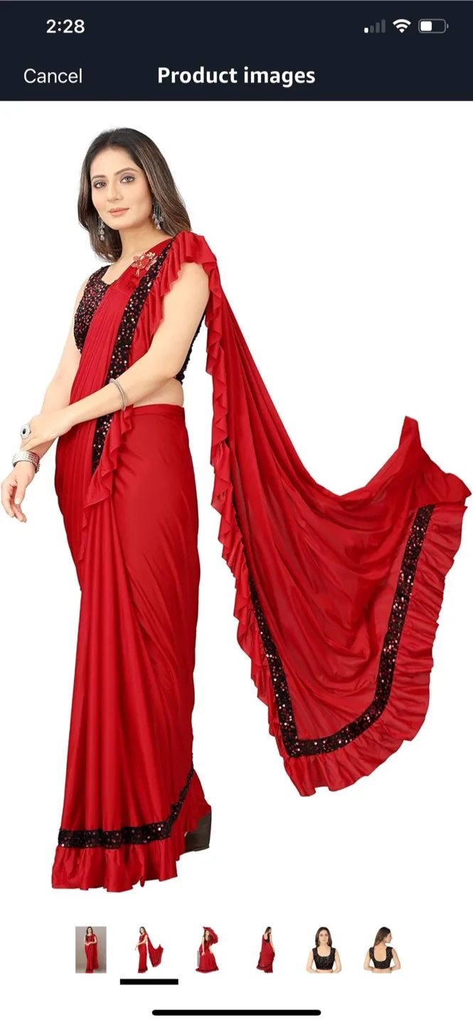 Red Sequinned Ruffled Saree with Black Blouse image indicator(2)