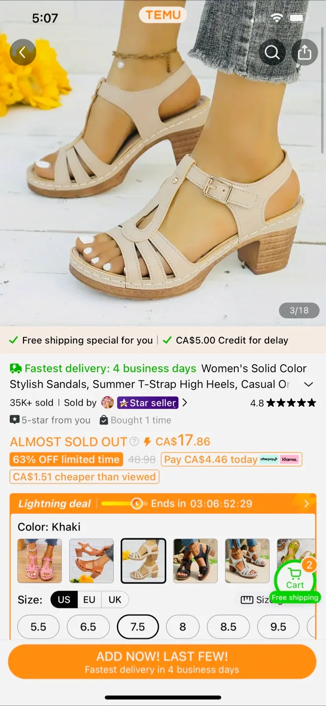 Women's Khaki T-Strap High Heels Sandals Size 7.5 thumbnail