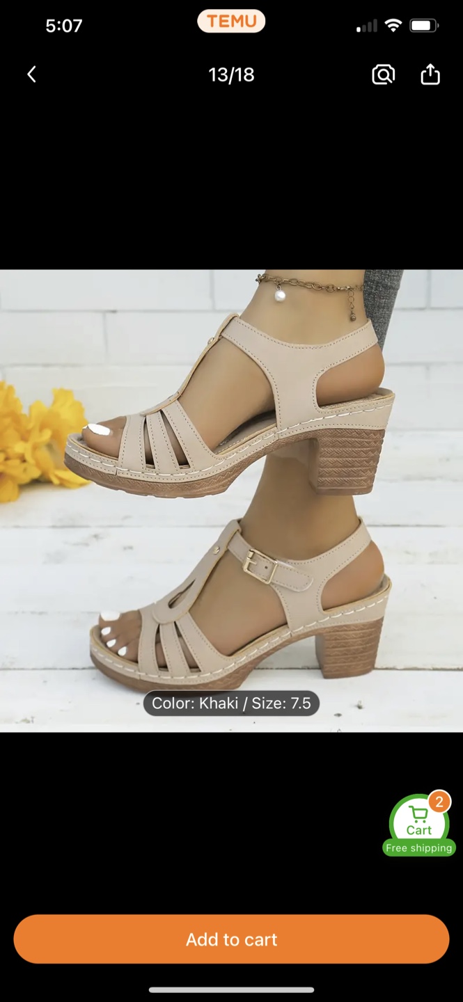 Women's Khaki T-Strap High Heels Sandals Size 7.5 - photo 2