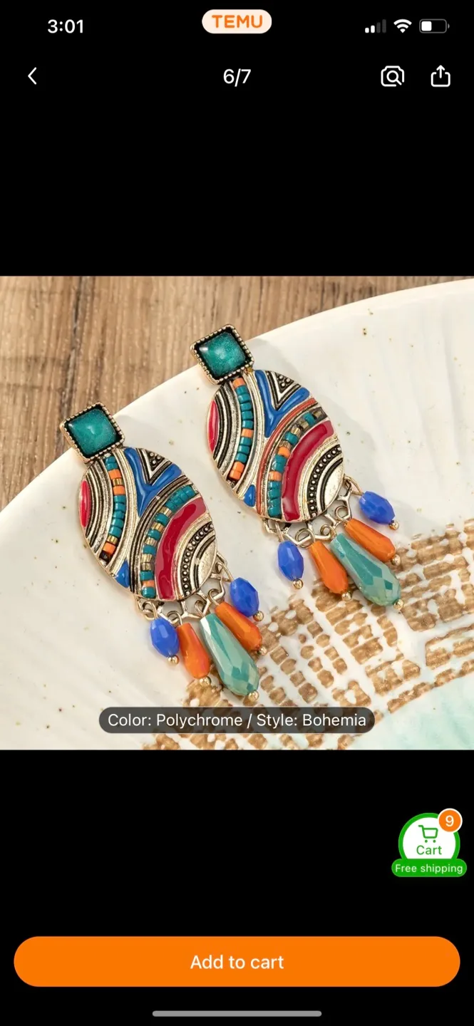 Bohemian Style Dangle Earrings - Multicoloured thumbnail