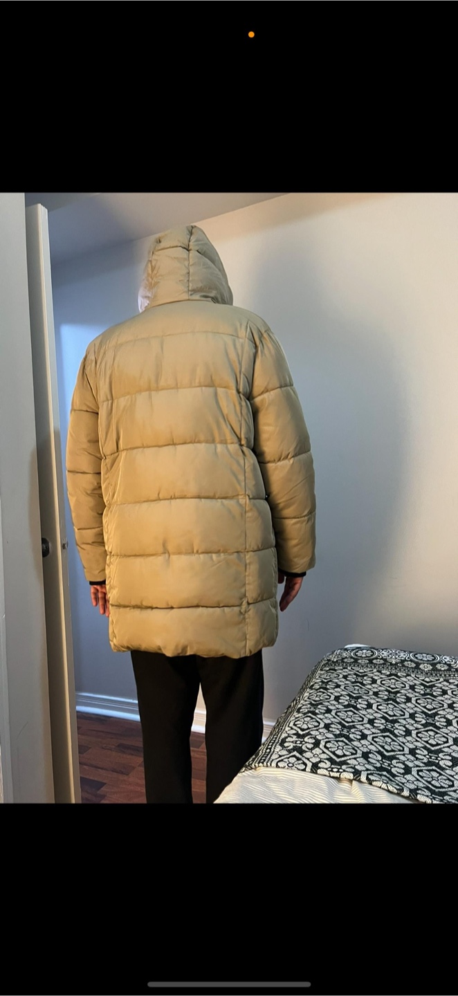 Men's Beige Long Puffer Jacket with Hood - photo 4