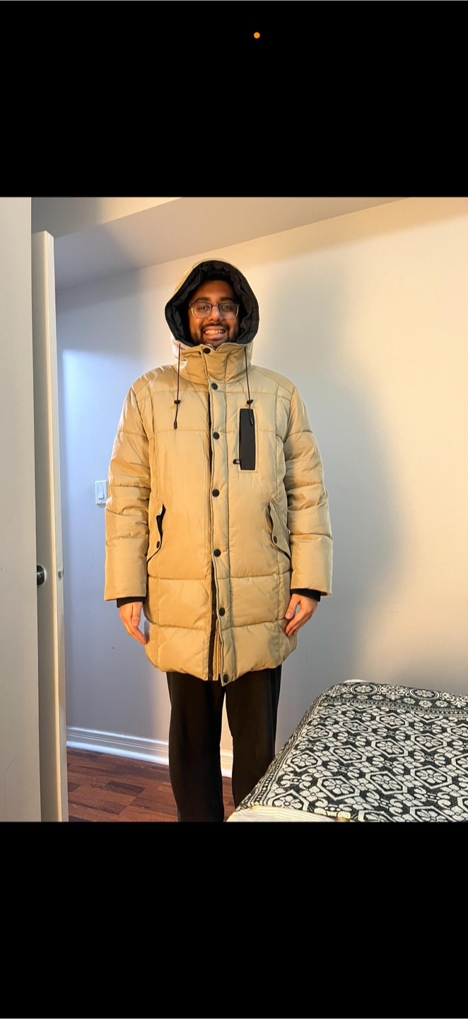 Men's Beige Long Puffer Jacket with Hood - photo 5