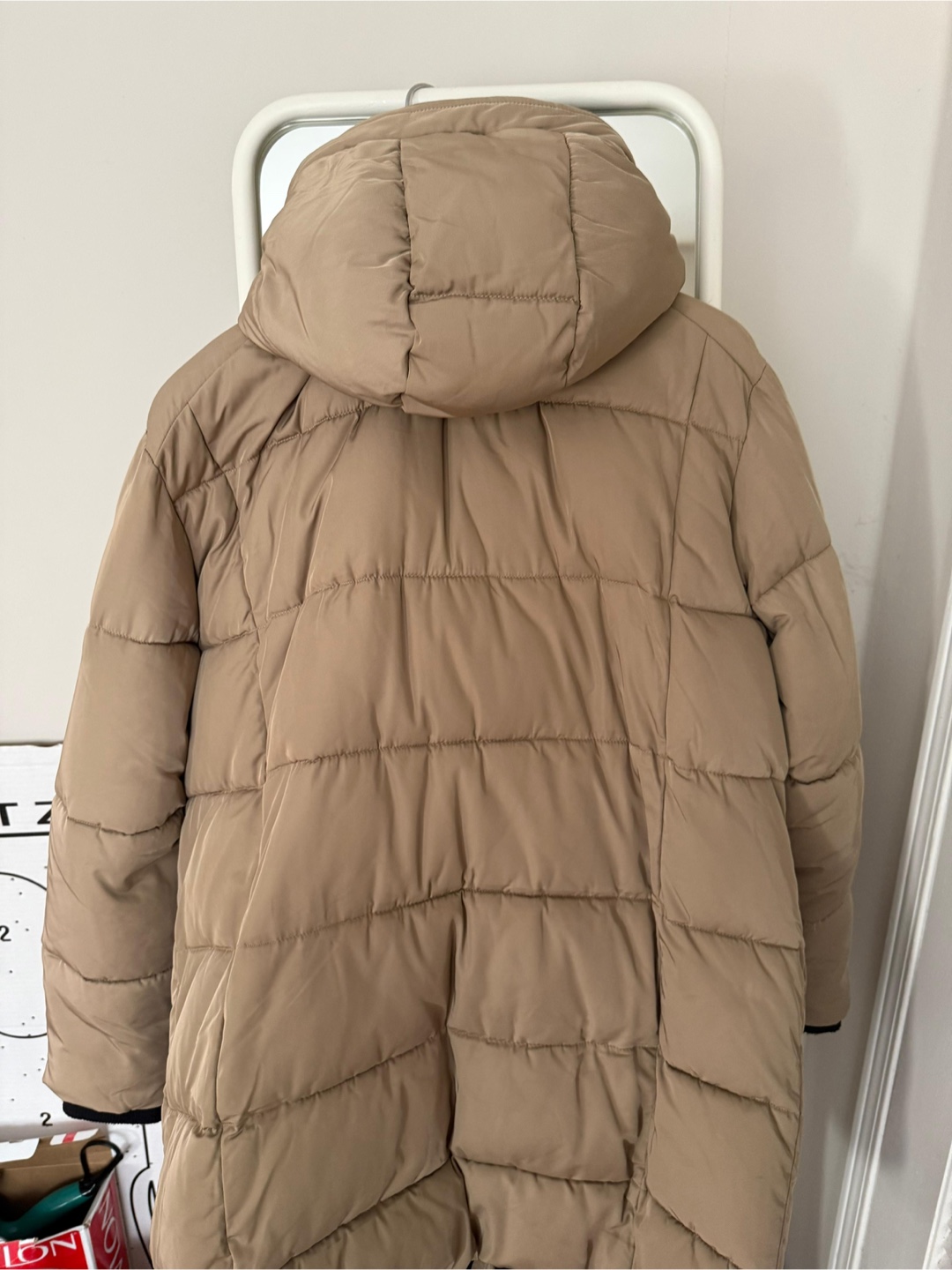 Men's Beige Long Puffer Jacket with Hood - photo 3