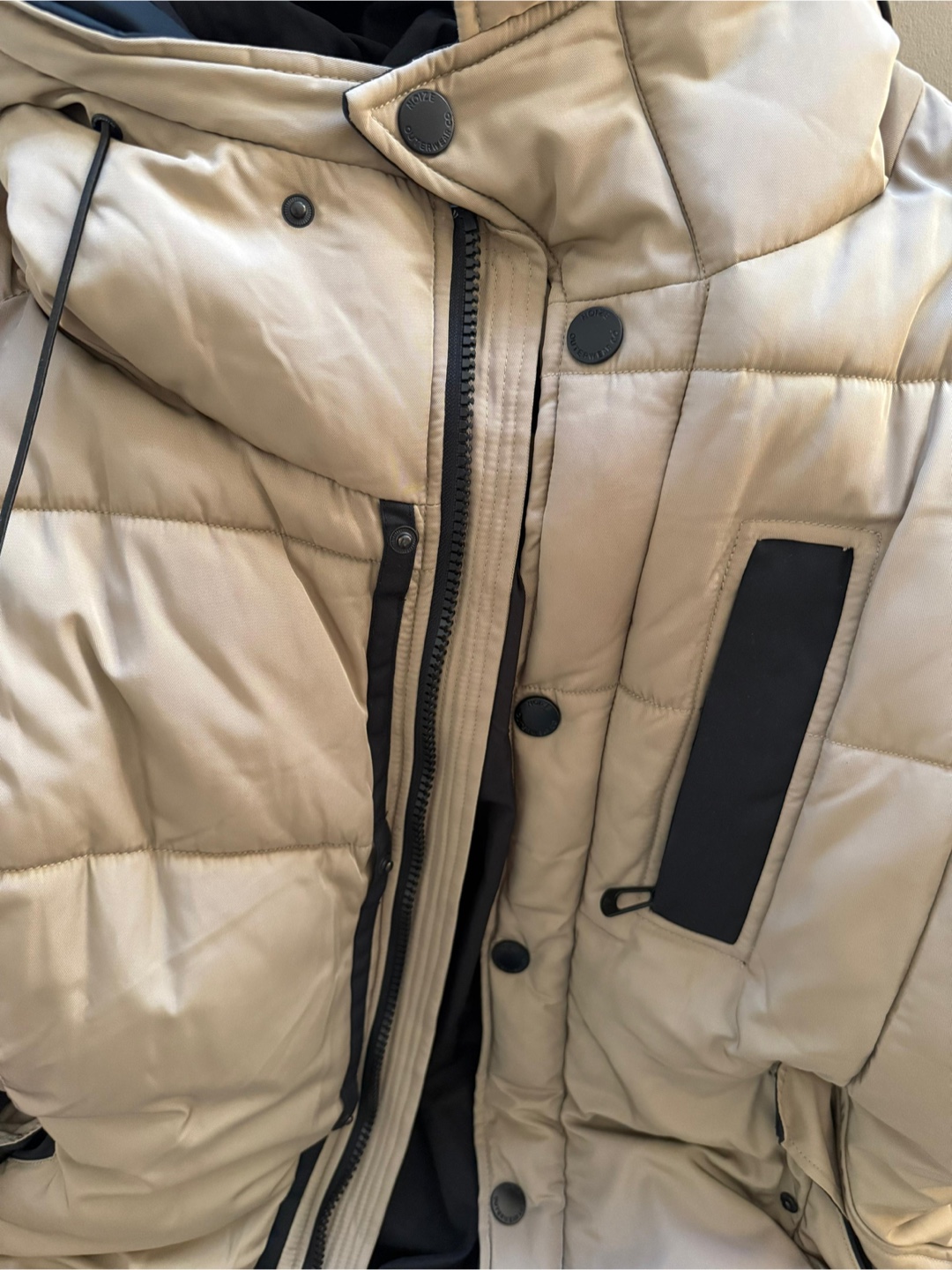 Men's Beige Long Puffer Jacket with Hood