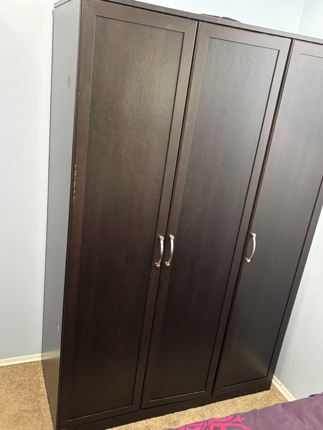 Dark Brown 3-Door Wardrobe Closet