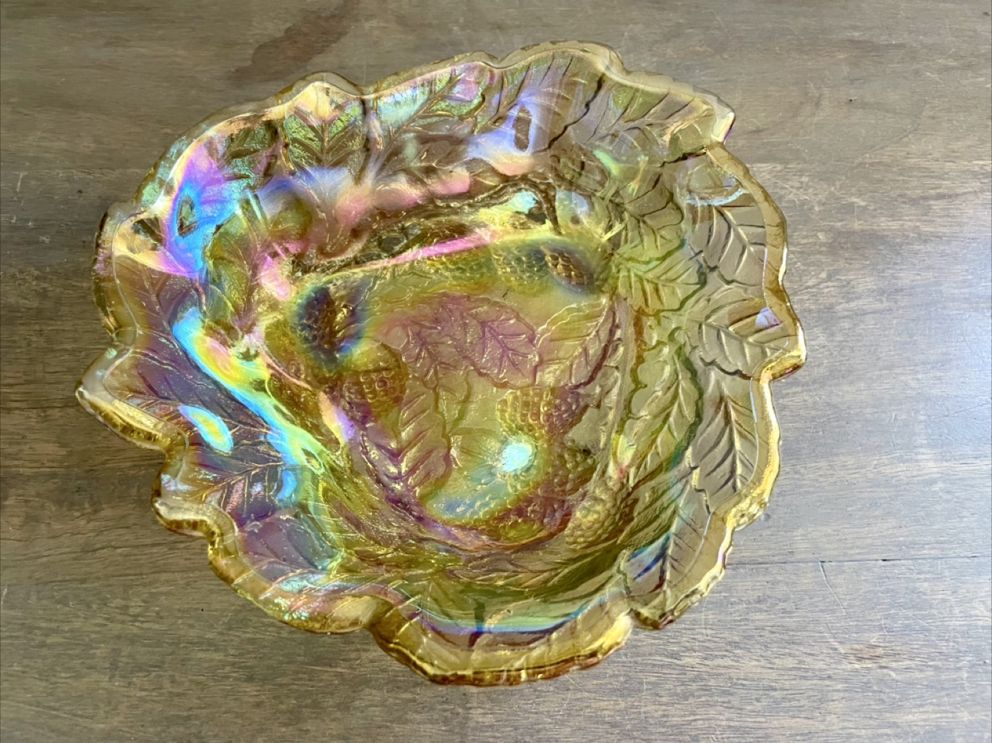 Indiana Amber Carnival Glass Candy Dish