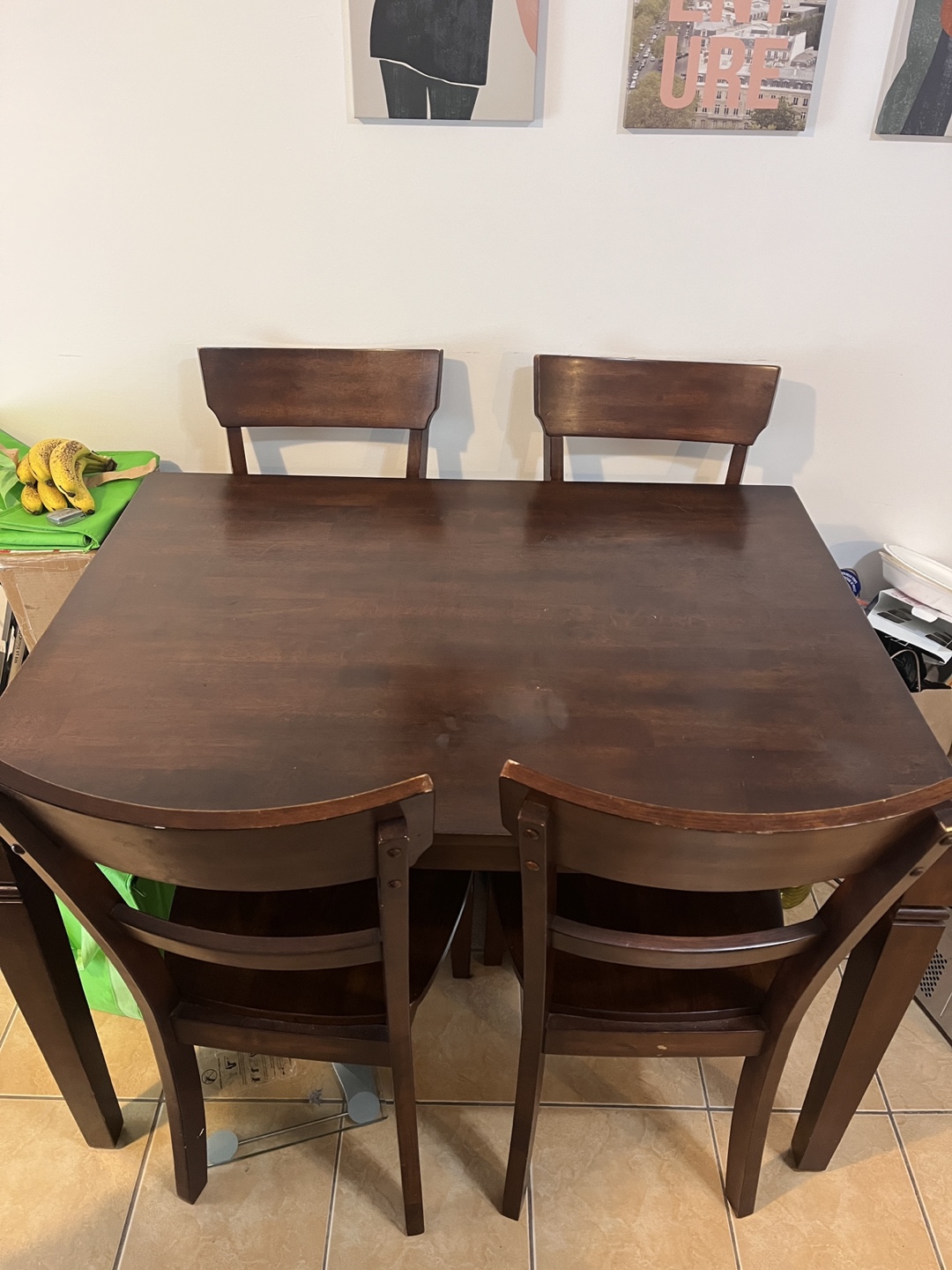 Dark Brown Wood Dining Table Set with Four Chairs - photo 2
