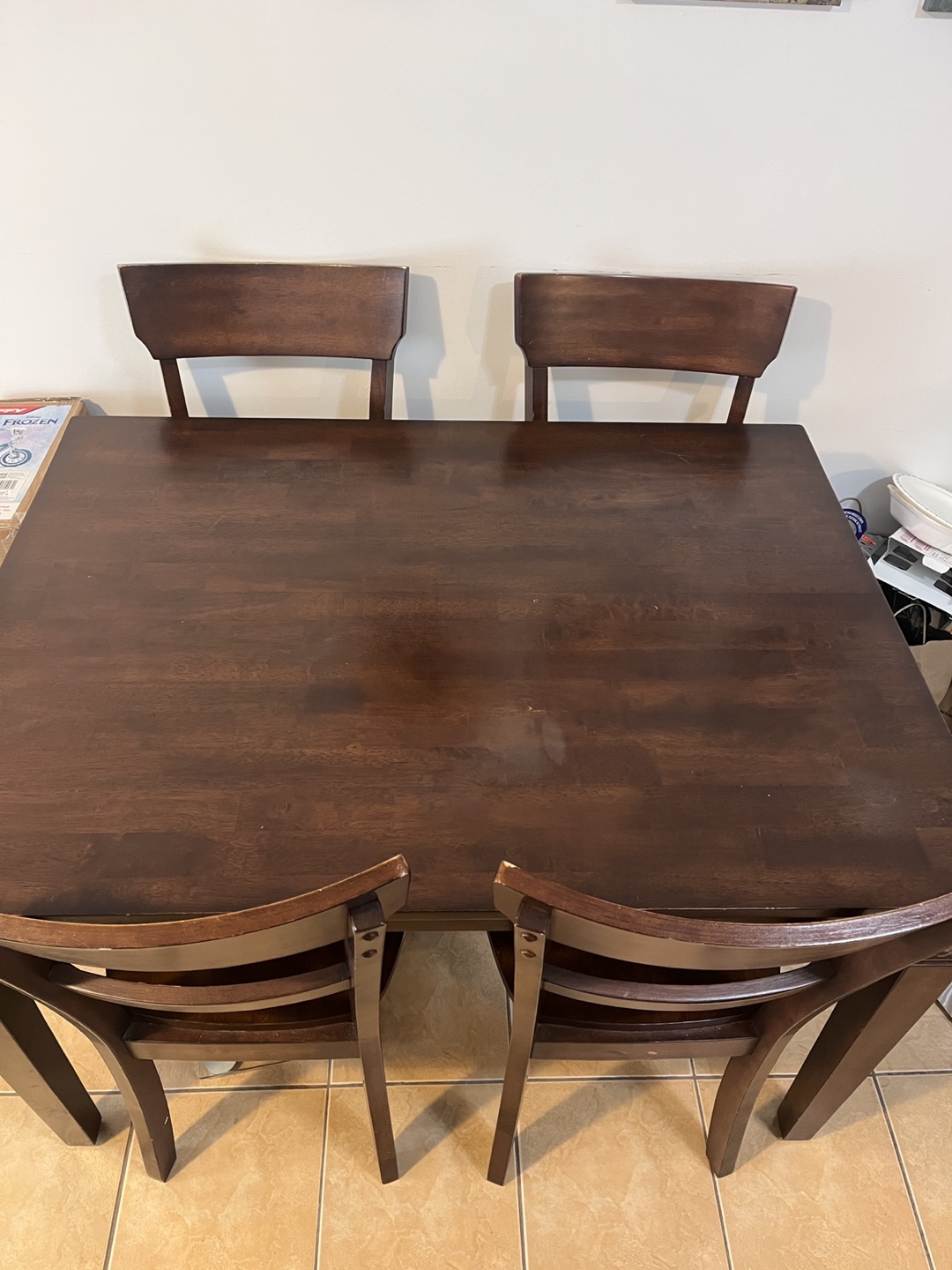 Dark Brown Wood Dining Table Set with Four Chairs