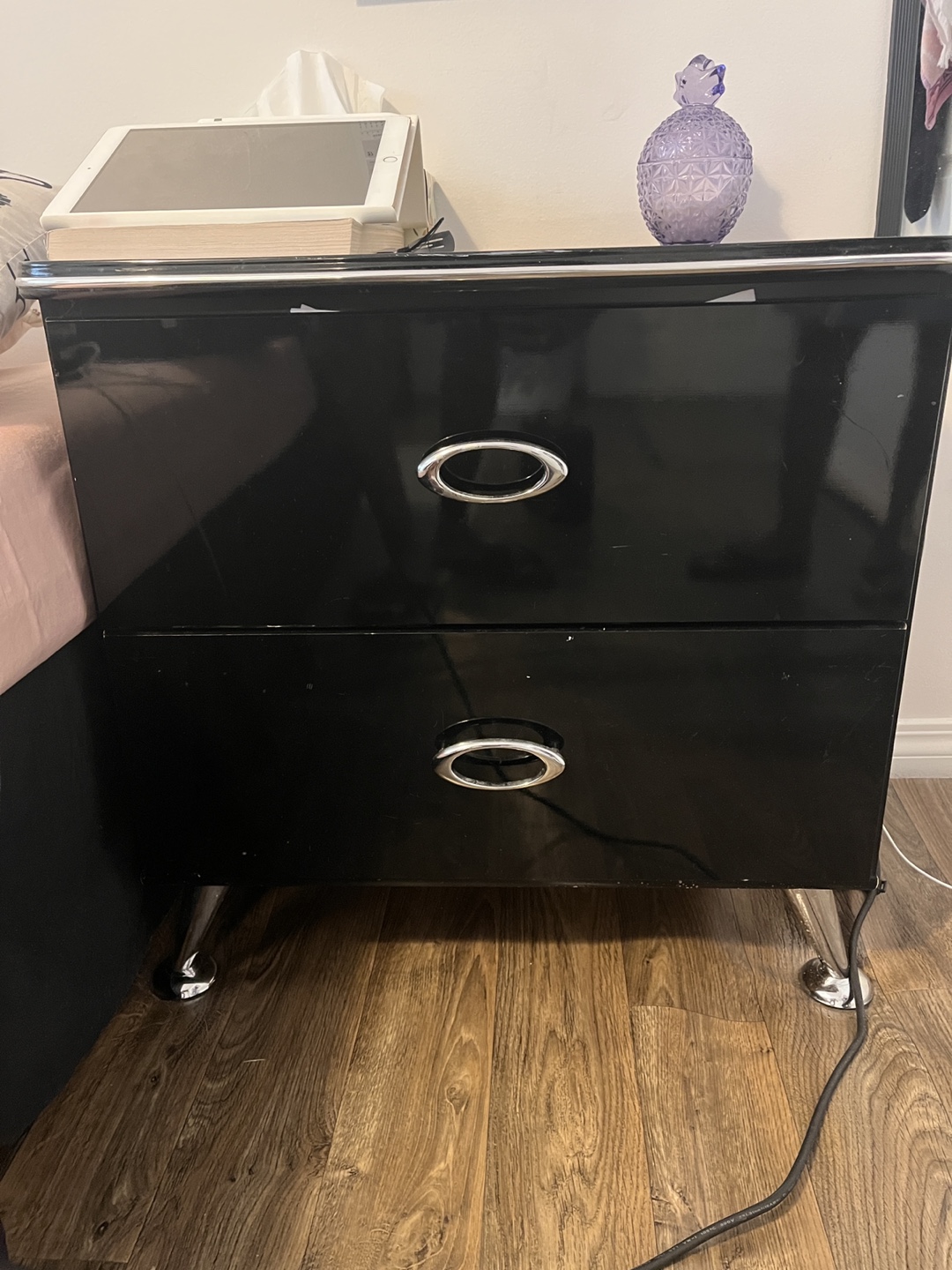 Two Black Bedside Table with Chrome Accents - photo 2