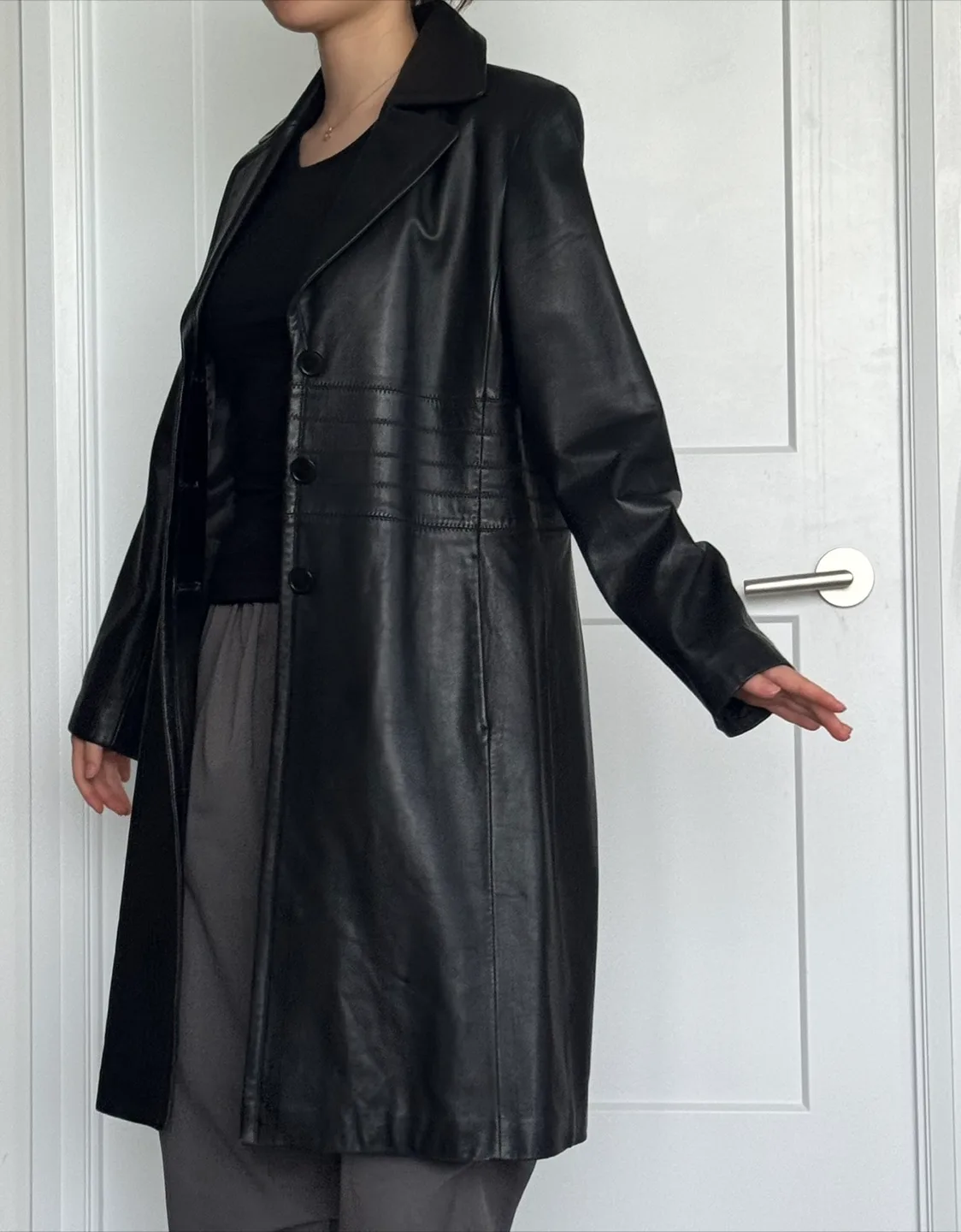 vintage Black Leather Trench Coat thumbnail