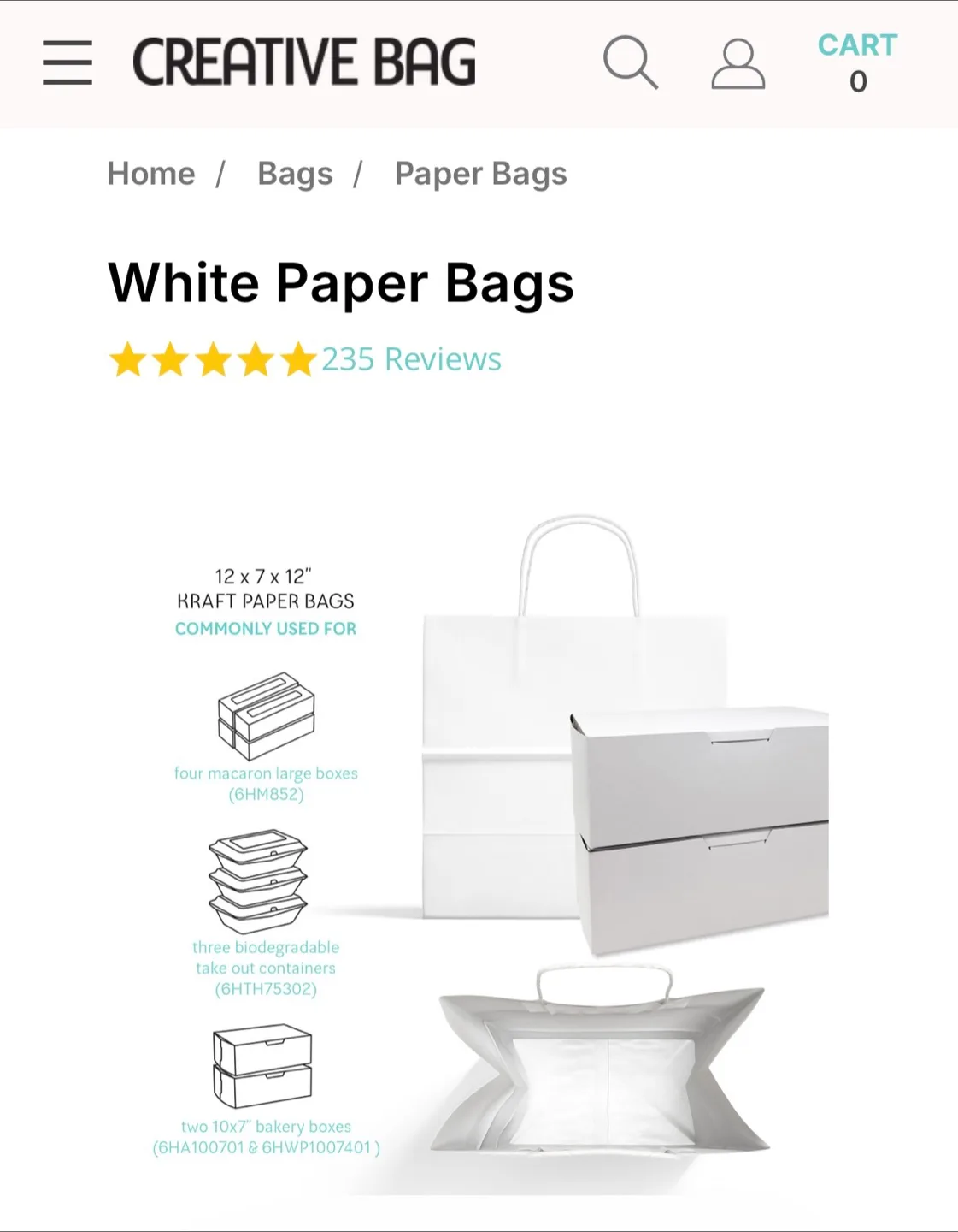 Creative Bag White Paper Bags - 12x7x12 Inches image indicator(3)