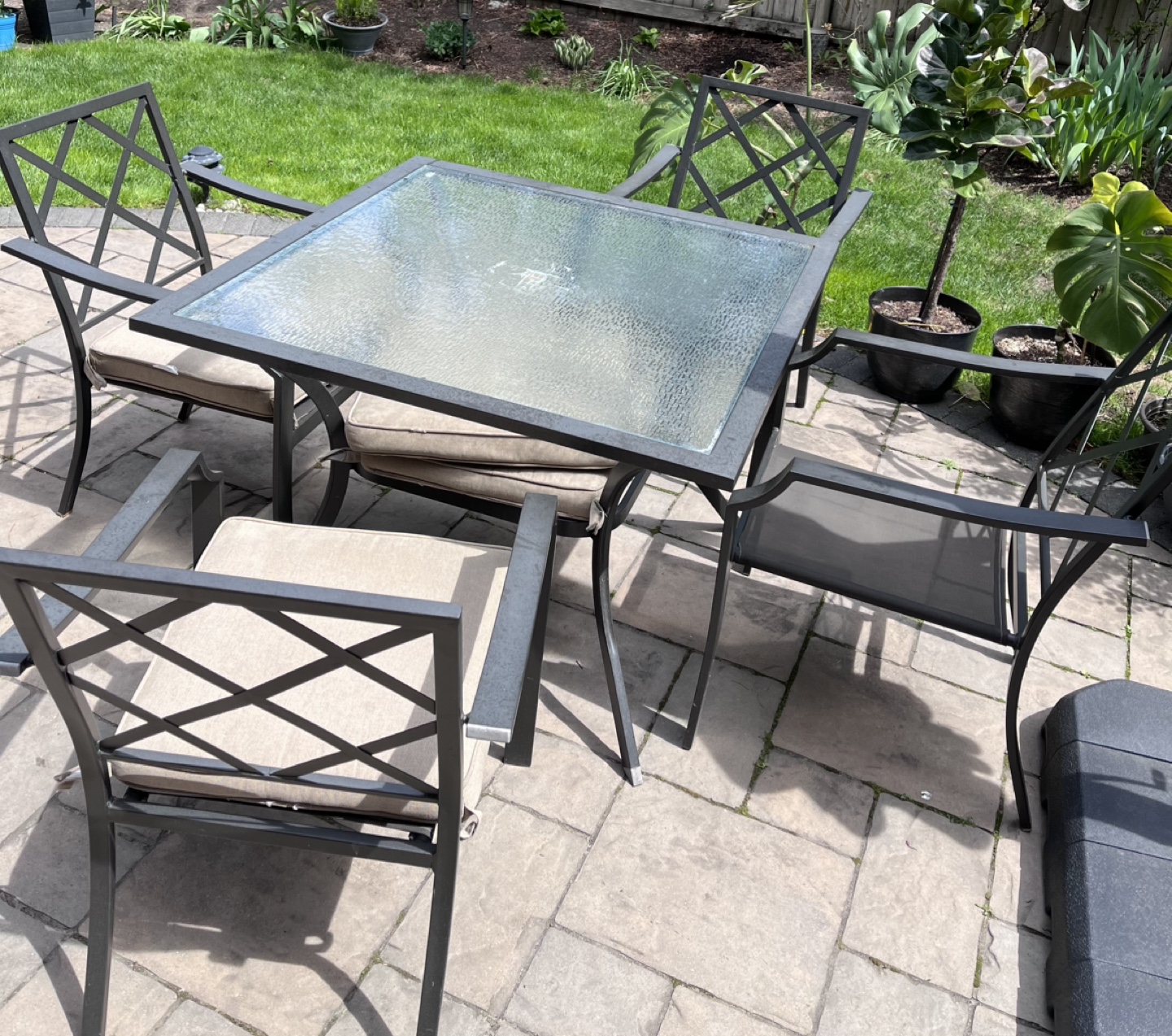 Outdoor Patio Set - 4 Chairs & Glass Top Table