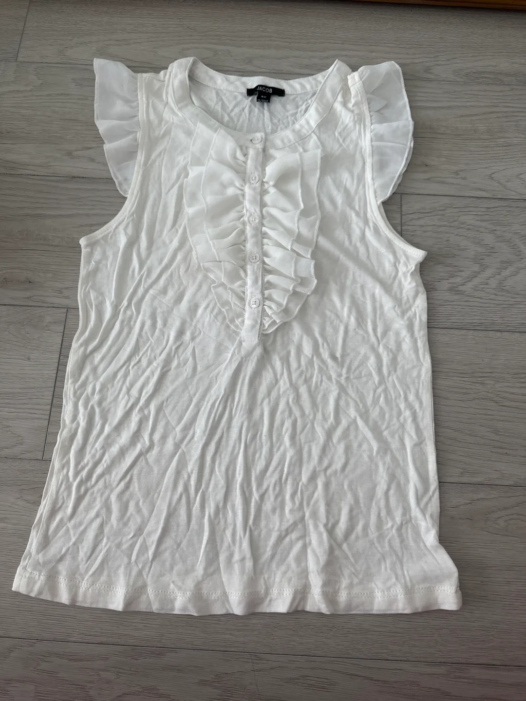 Women's White Sleeveless Ruffle Blouse thumbnail