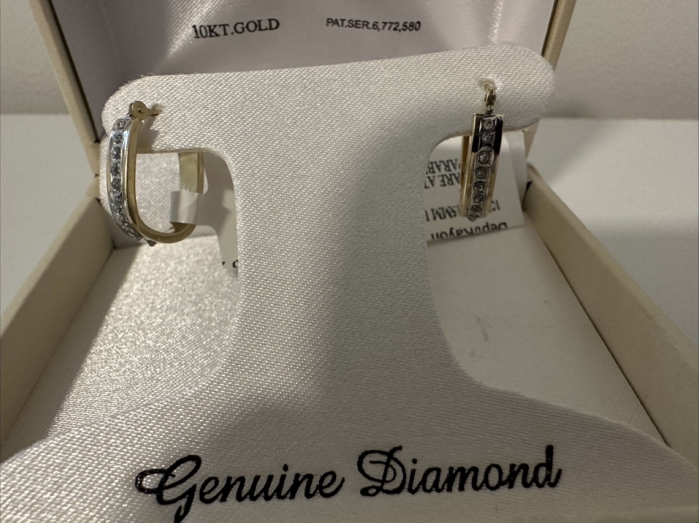 New Gold Genuine Diamond Hoop Earrings