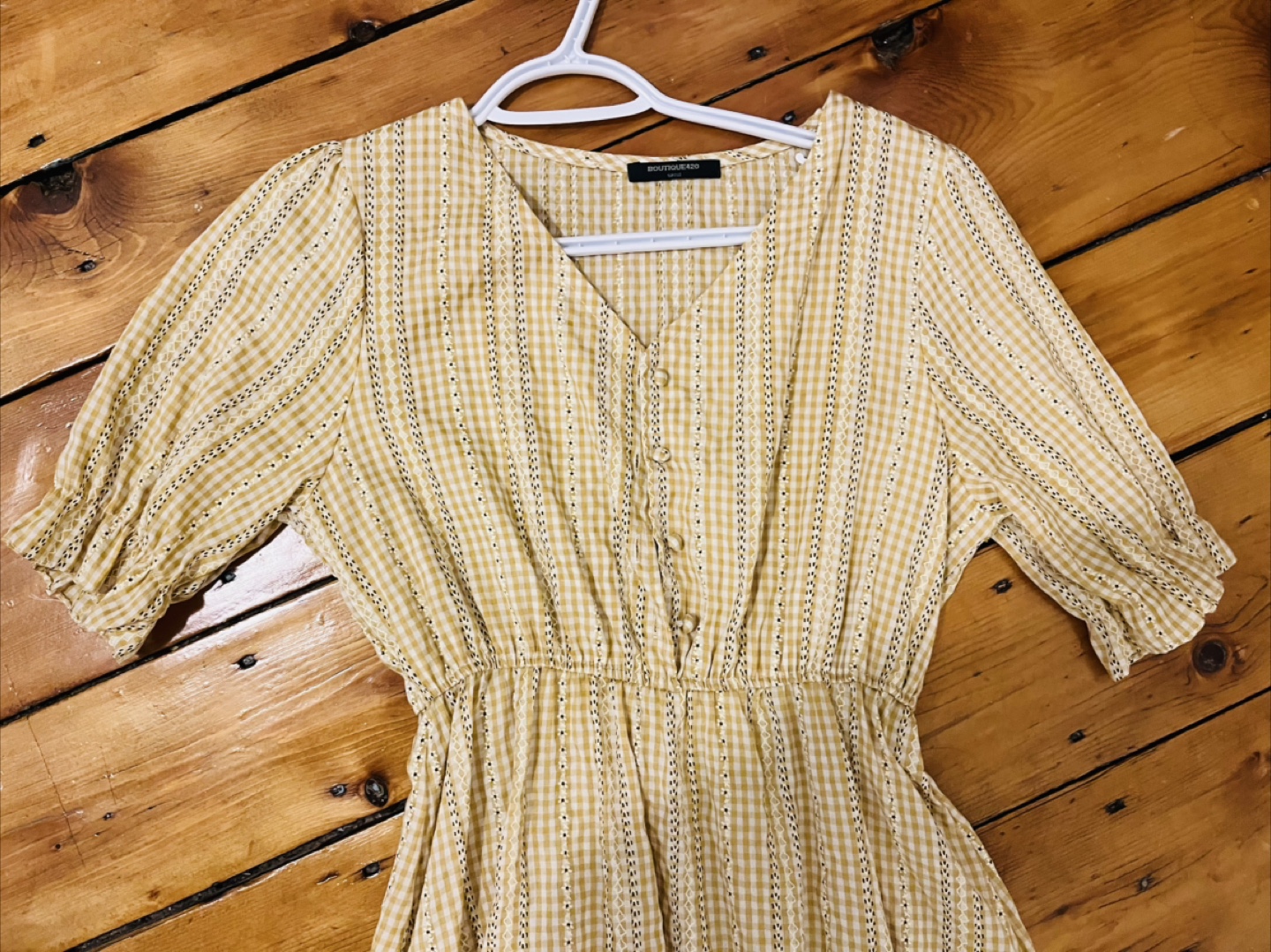 Mustard Yellow Gingham Midi Dress - photo 3