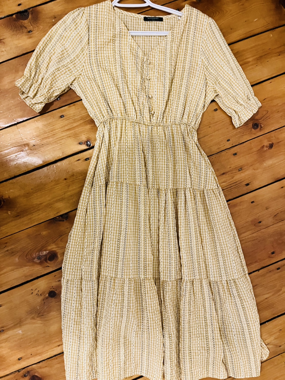 Mustard Yellow Gingham Midi Dress - photo 2