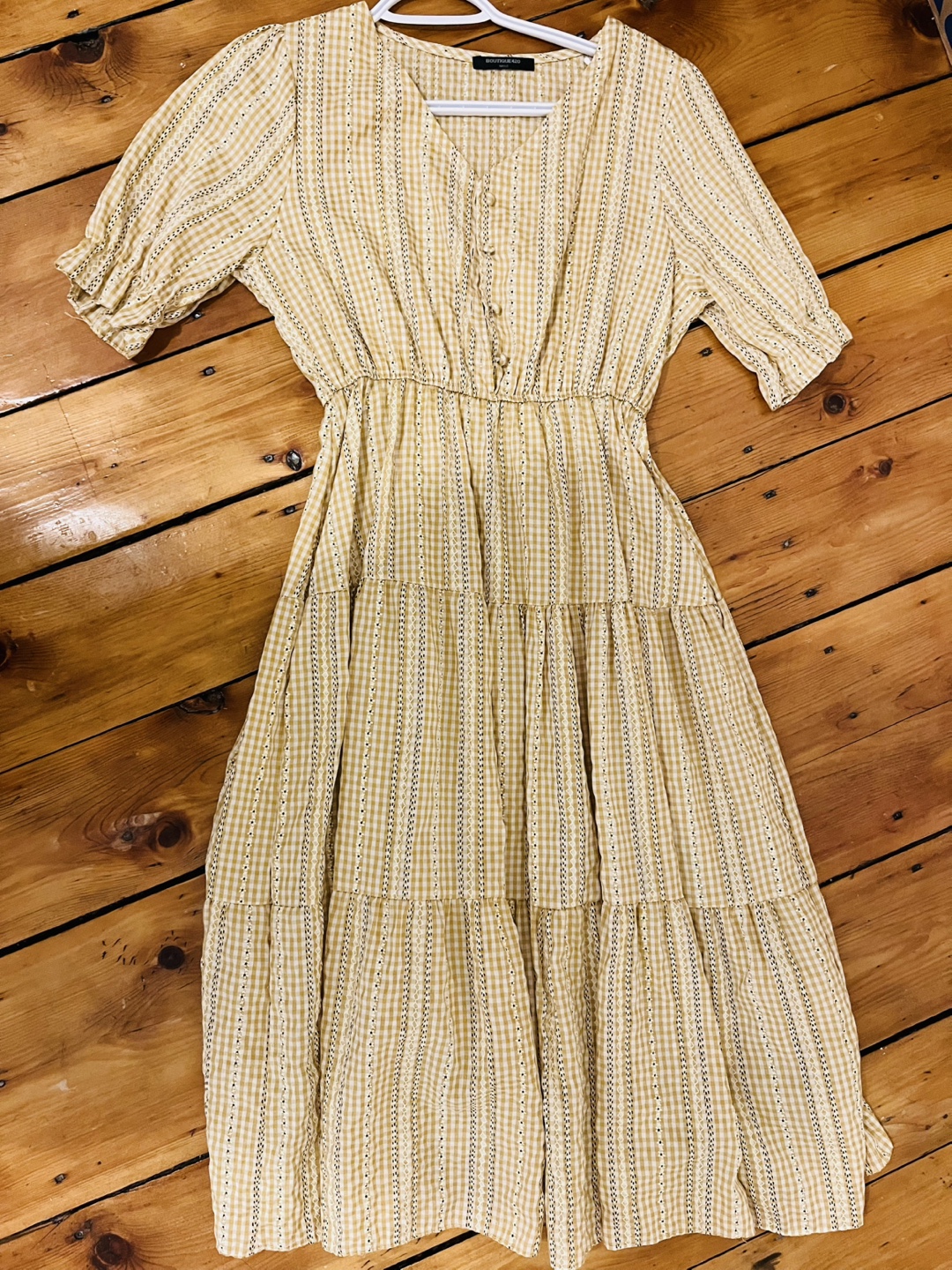 Mustard Yellow Gingham Midi Dress