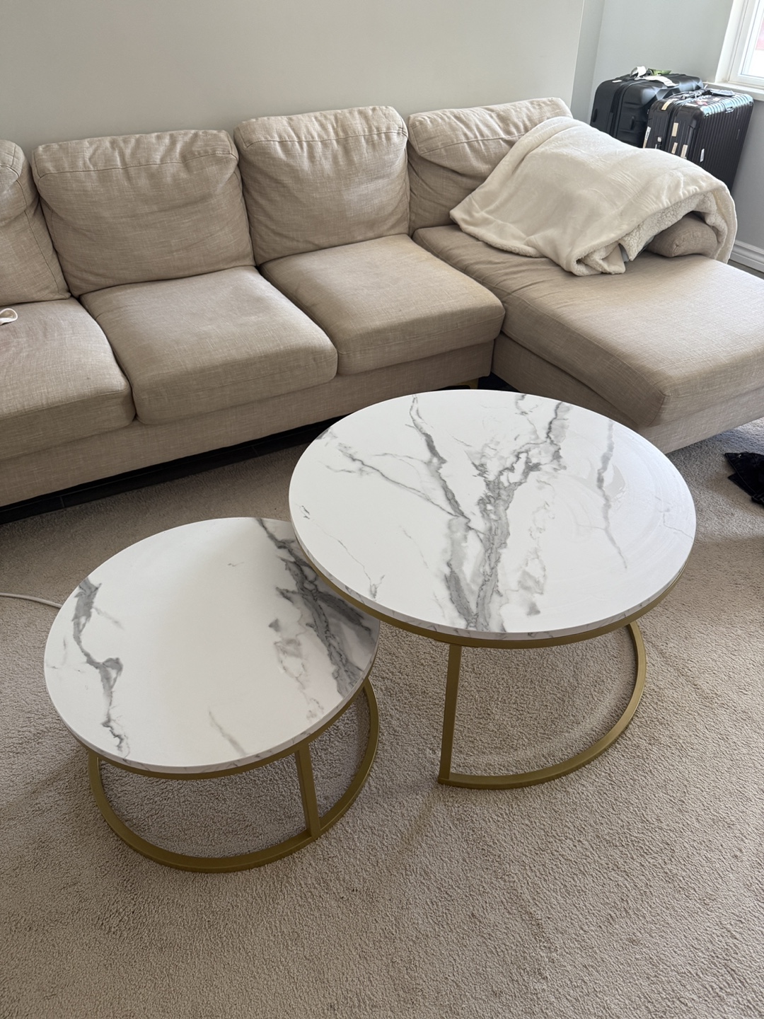 Round Marble Nesting Coffee Tables Gold Metal Frame