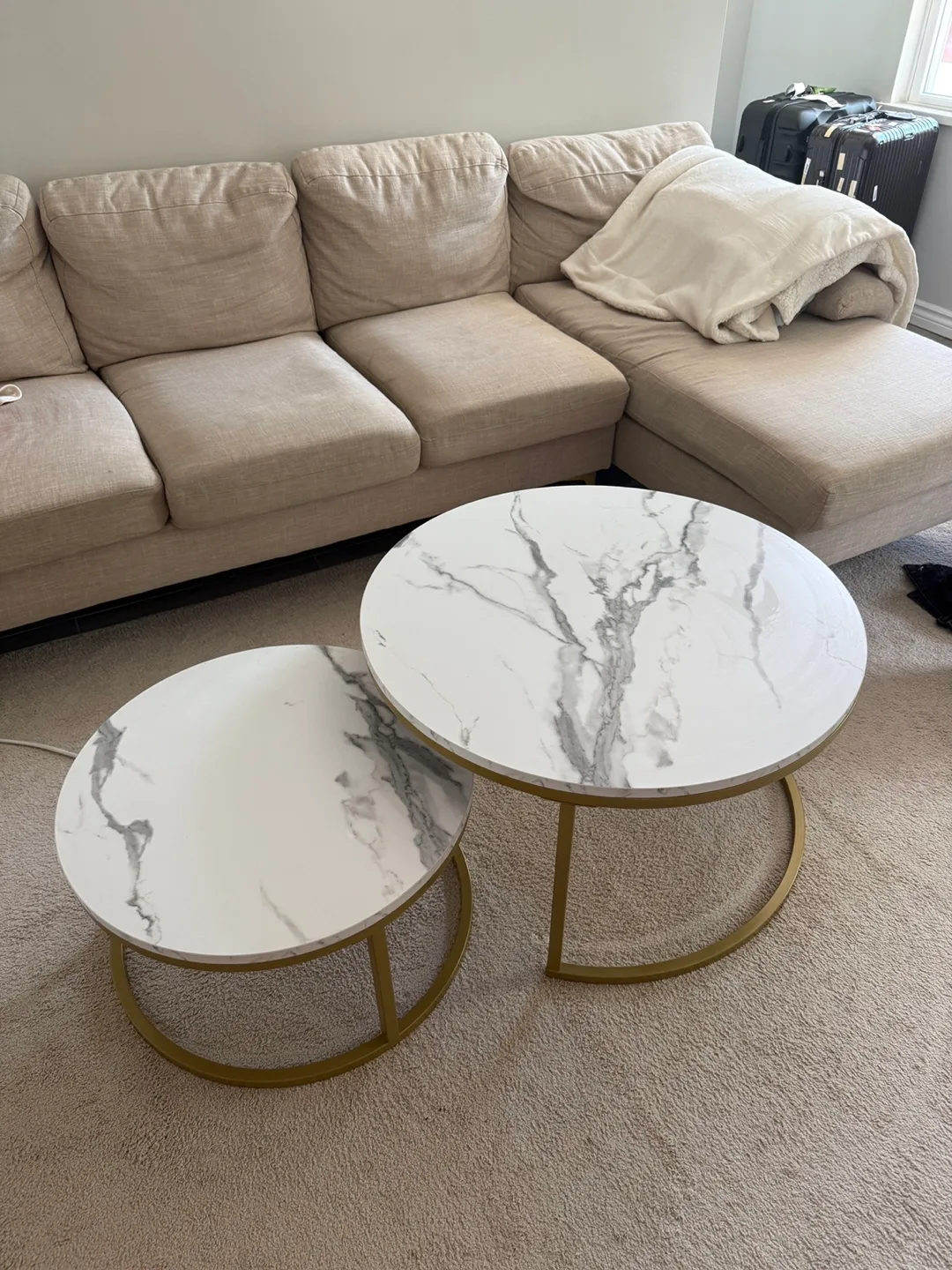 Round Marble Nesting Coffee Tables Gold Metal Frame thumbnail