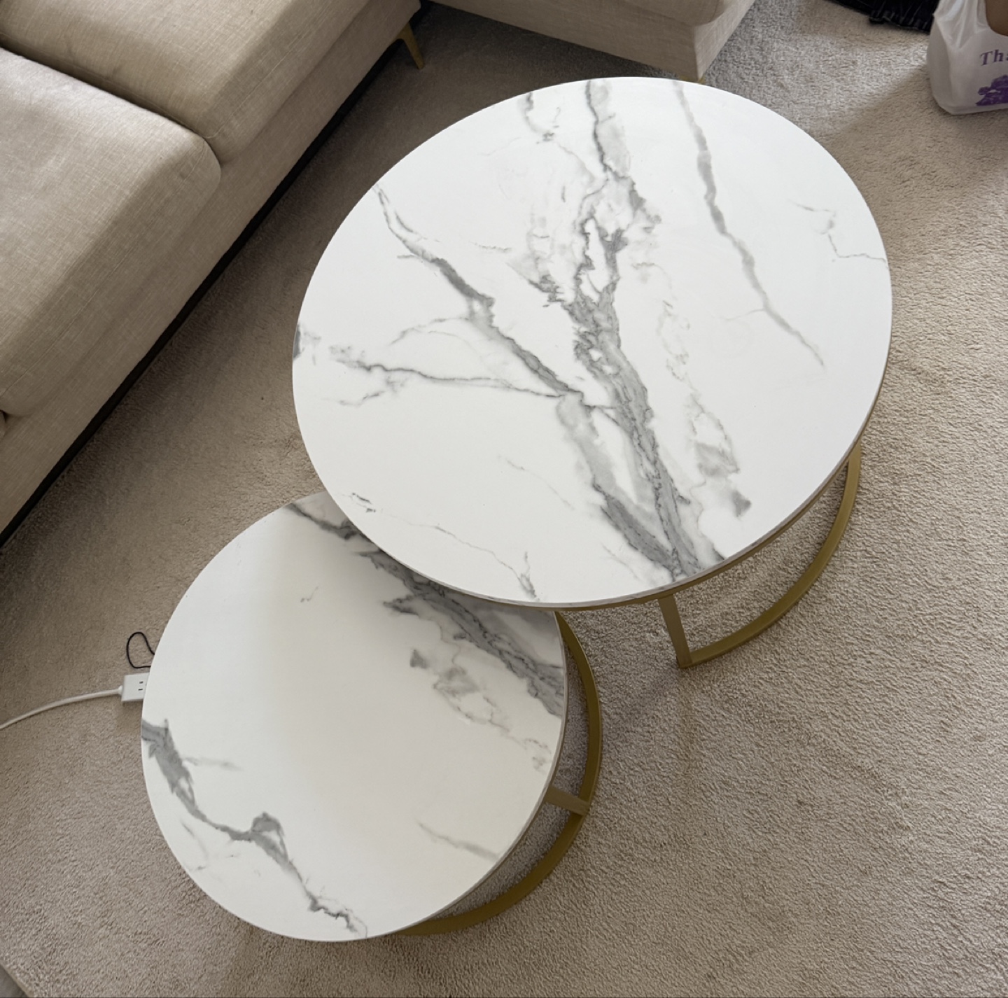 Round Marble Nesting Coffee Tables Gold Metal Frame - photo 2